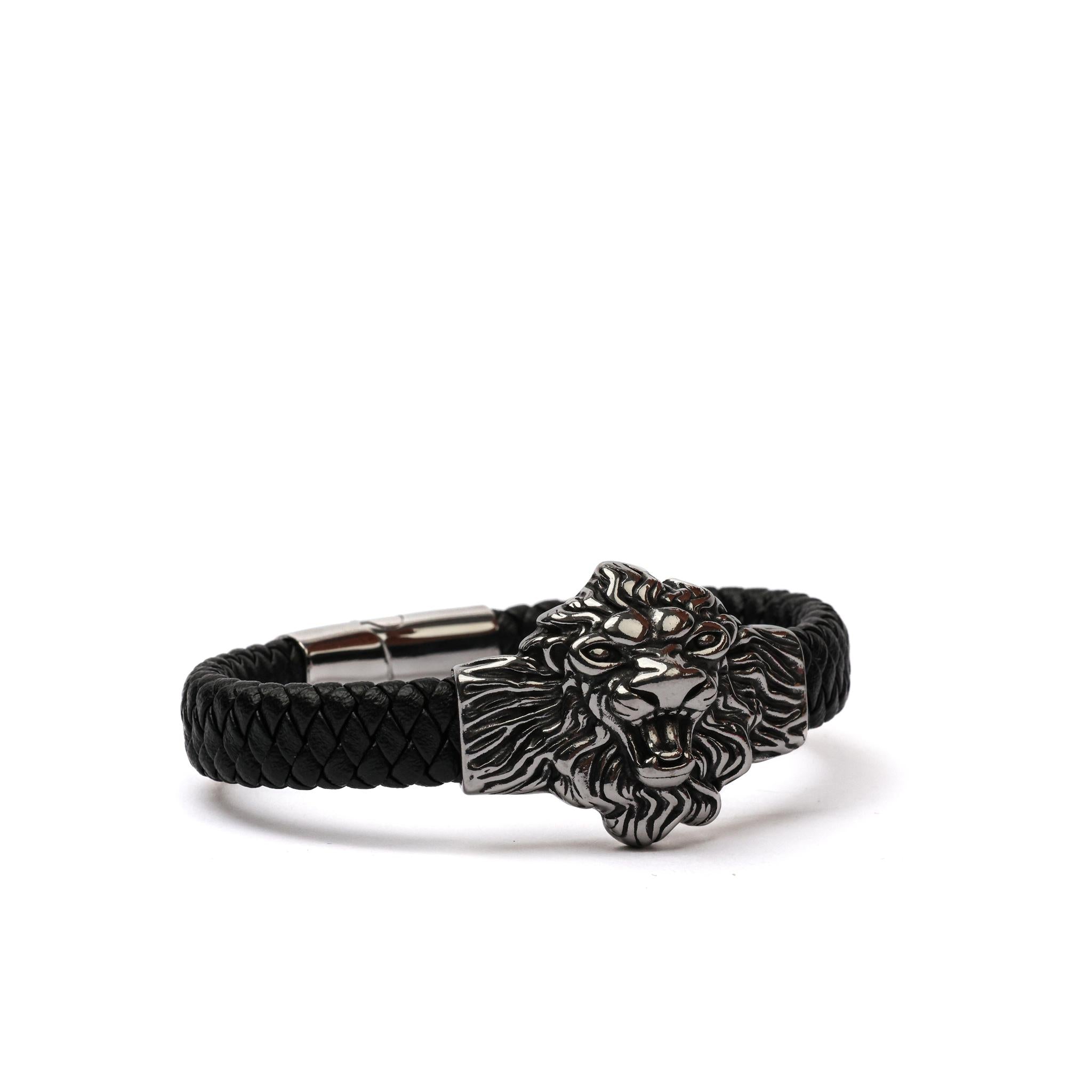 Lion Head Braided Leather Bracelet