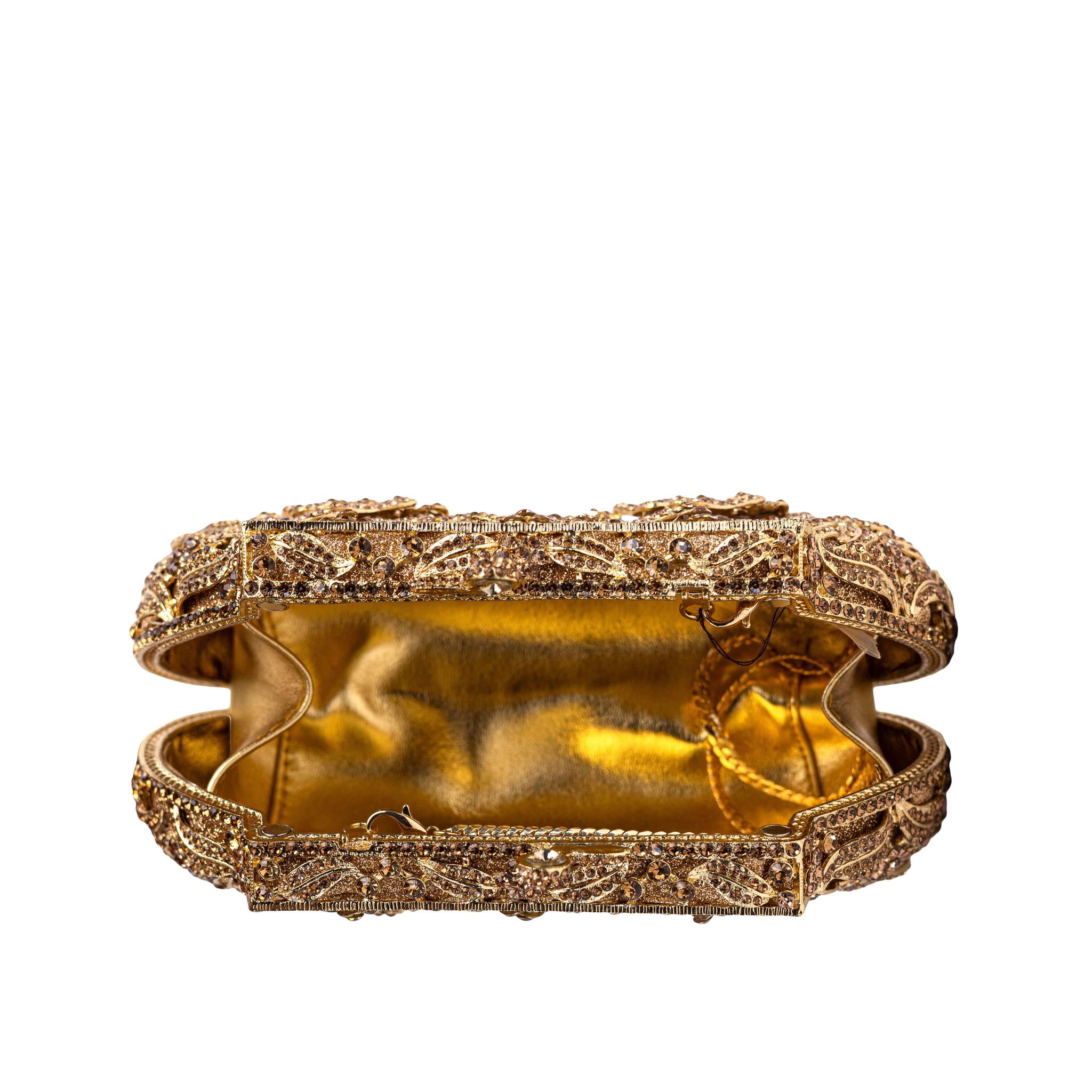 Gold Vintage Flower Rhinestone Clutch Purse