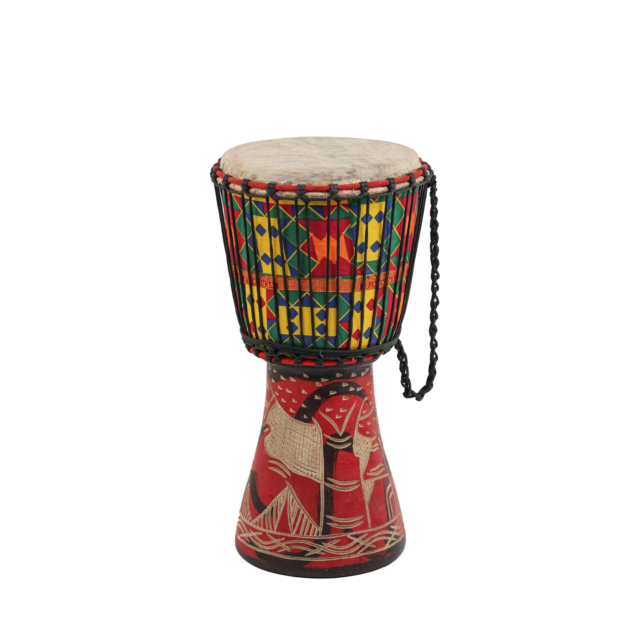 Kente Wood Carving - Djembe Drum - Small