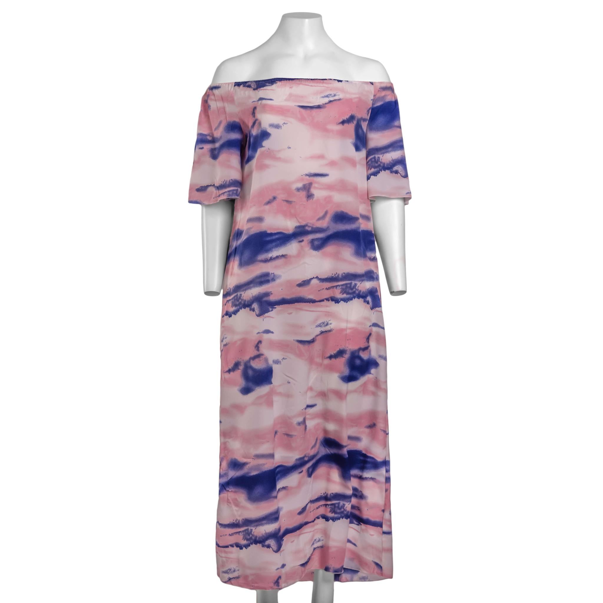 Pink & Blue Tie & Dye Off-Shoulder Dress