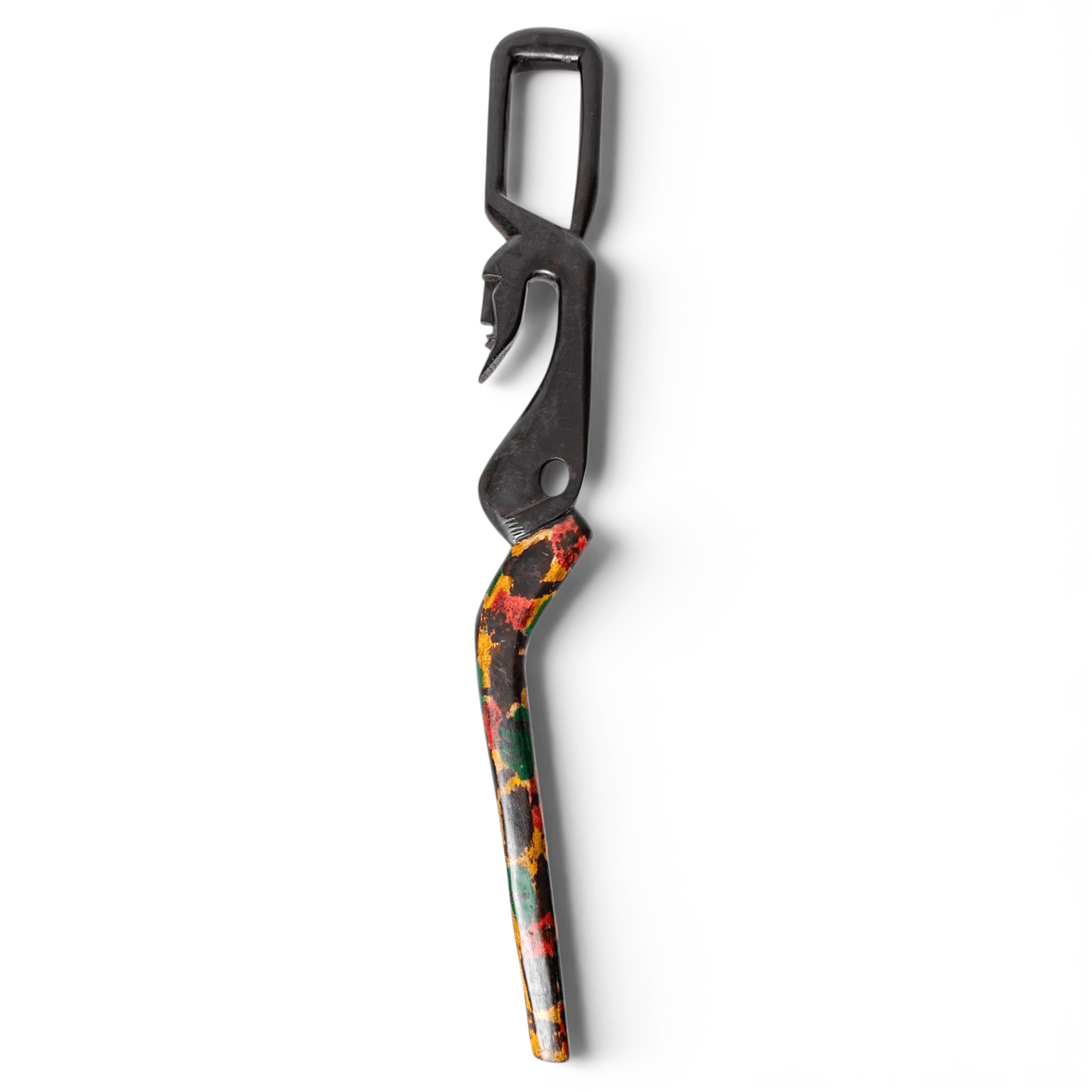 Artisan Abstract Figural Walking Stick – Modernist Carving & Vibrant Motif