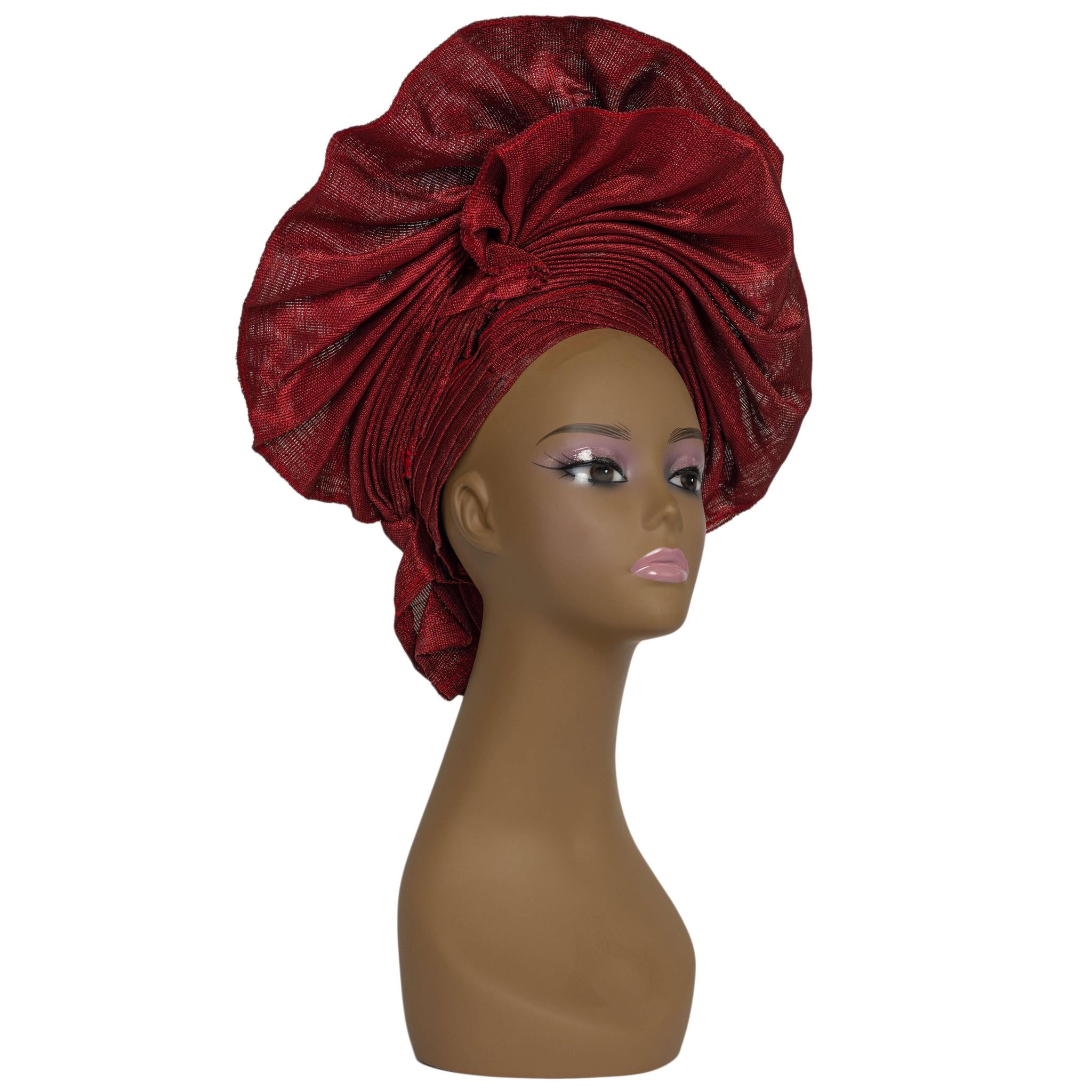 Maroon Aso Oke Auto Gele