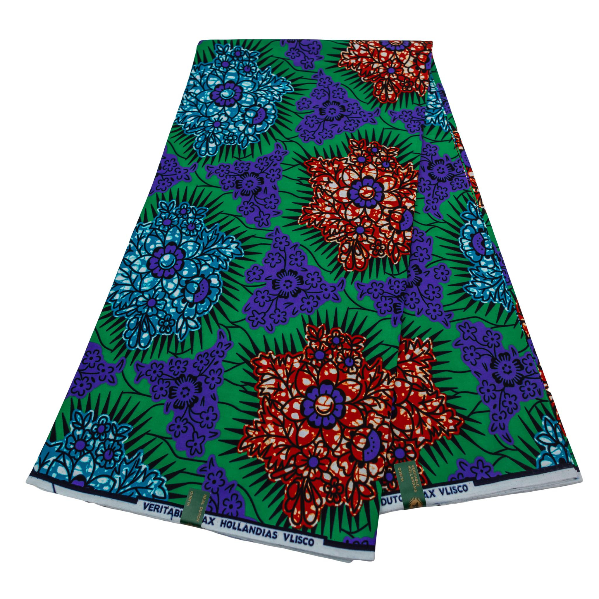 Purple, Green & Red Wax Pint Fabric - 6 Yards