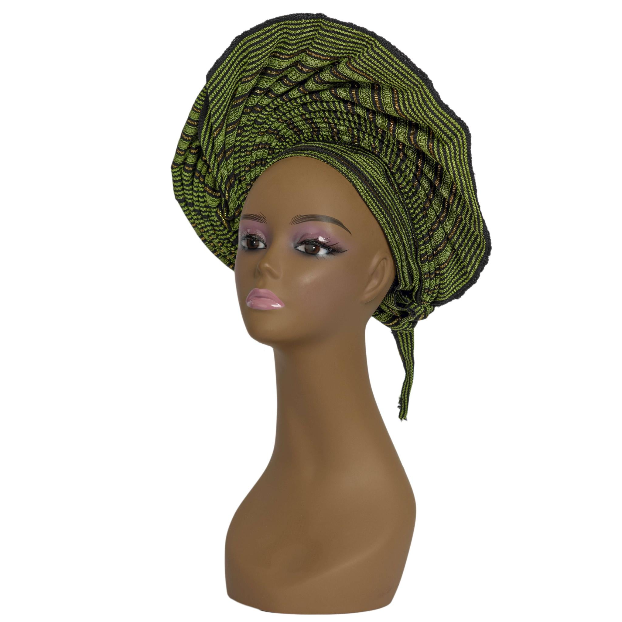 Green Aso Oke Auto Gele
