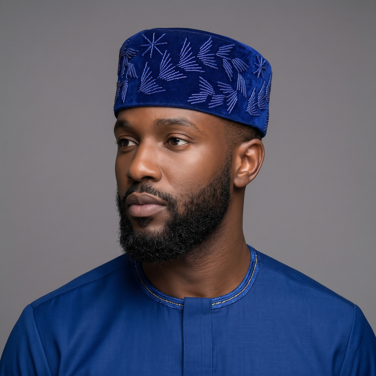 Cobalt Blue Velvet Beaded Cap