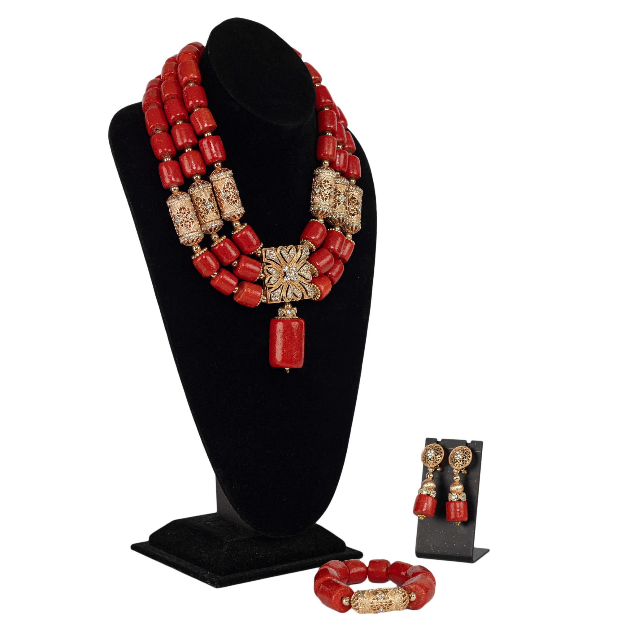 Nigerian Coral Bead Three Layers Women's Set