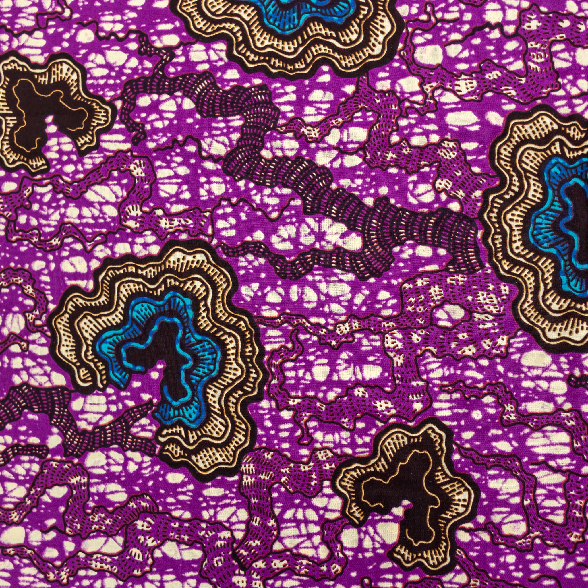 Purple, Blue & Black Wax Pint Fabric - 6 Yards