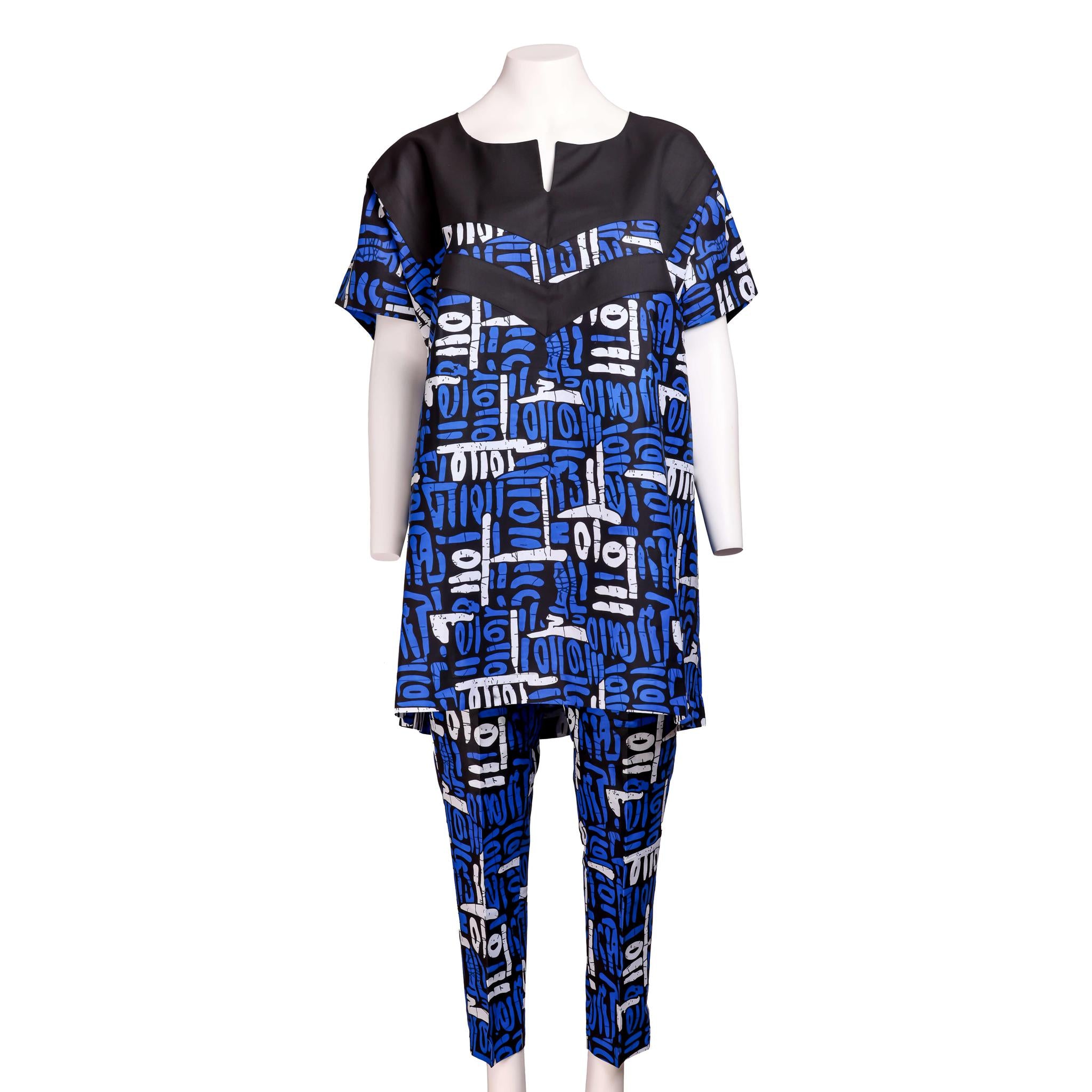 Blue & Black Women's Dashiki Set