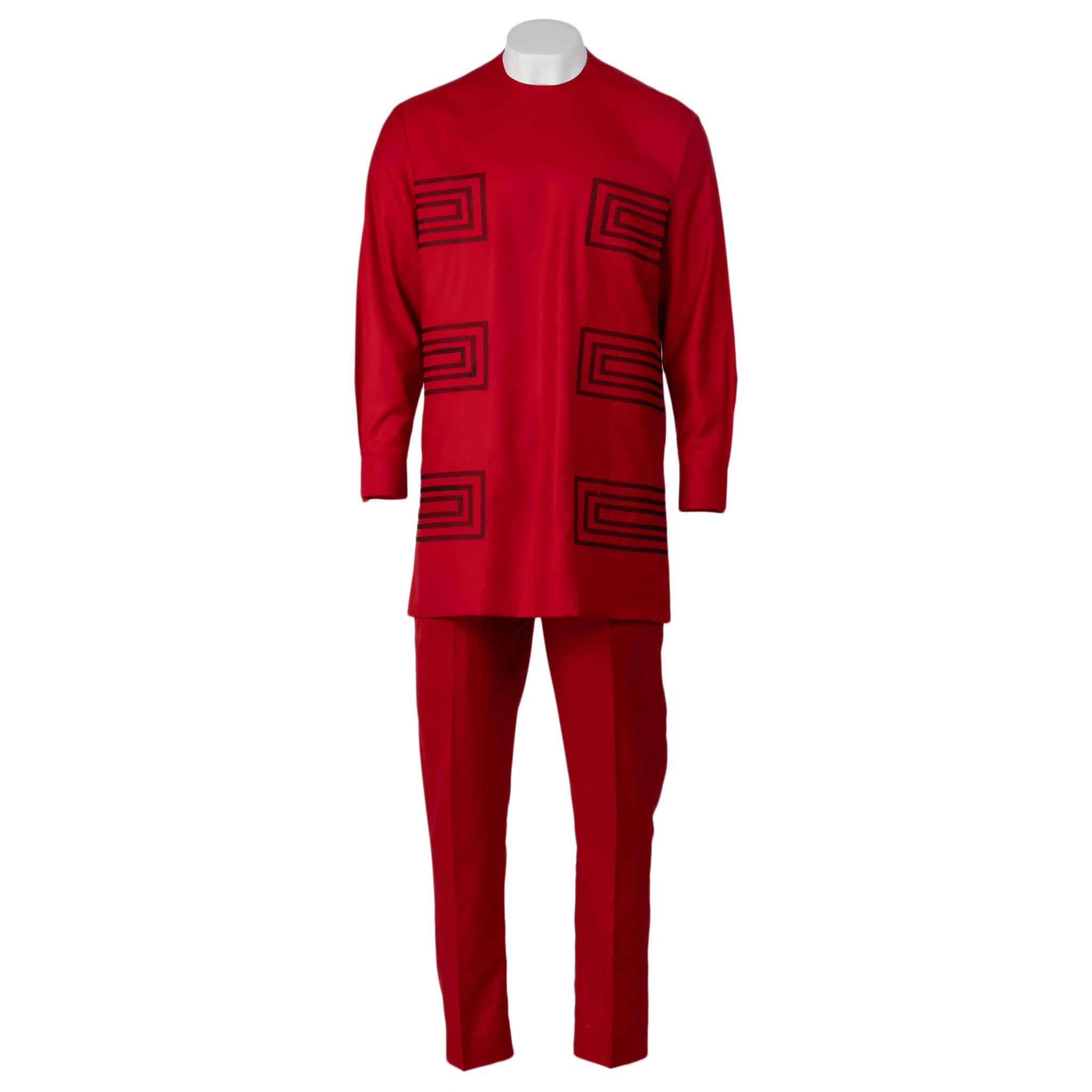 Red With Black Embroidery Men's Senator Suit