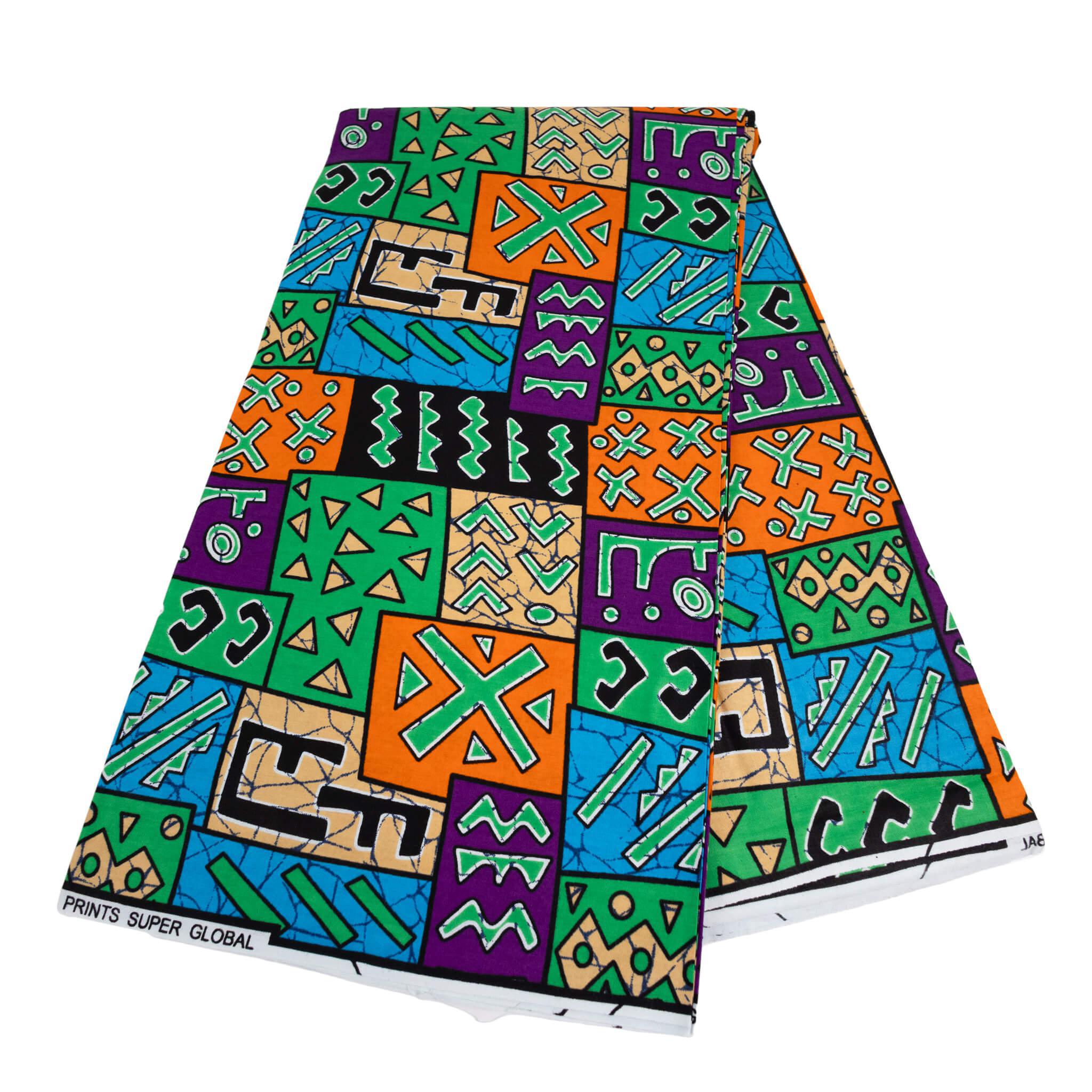 "Retro Patch Mosaic" Vibrant Patchwork African Wax Print (Ankara) – 6 Yards