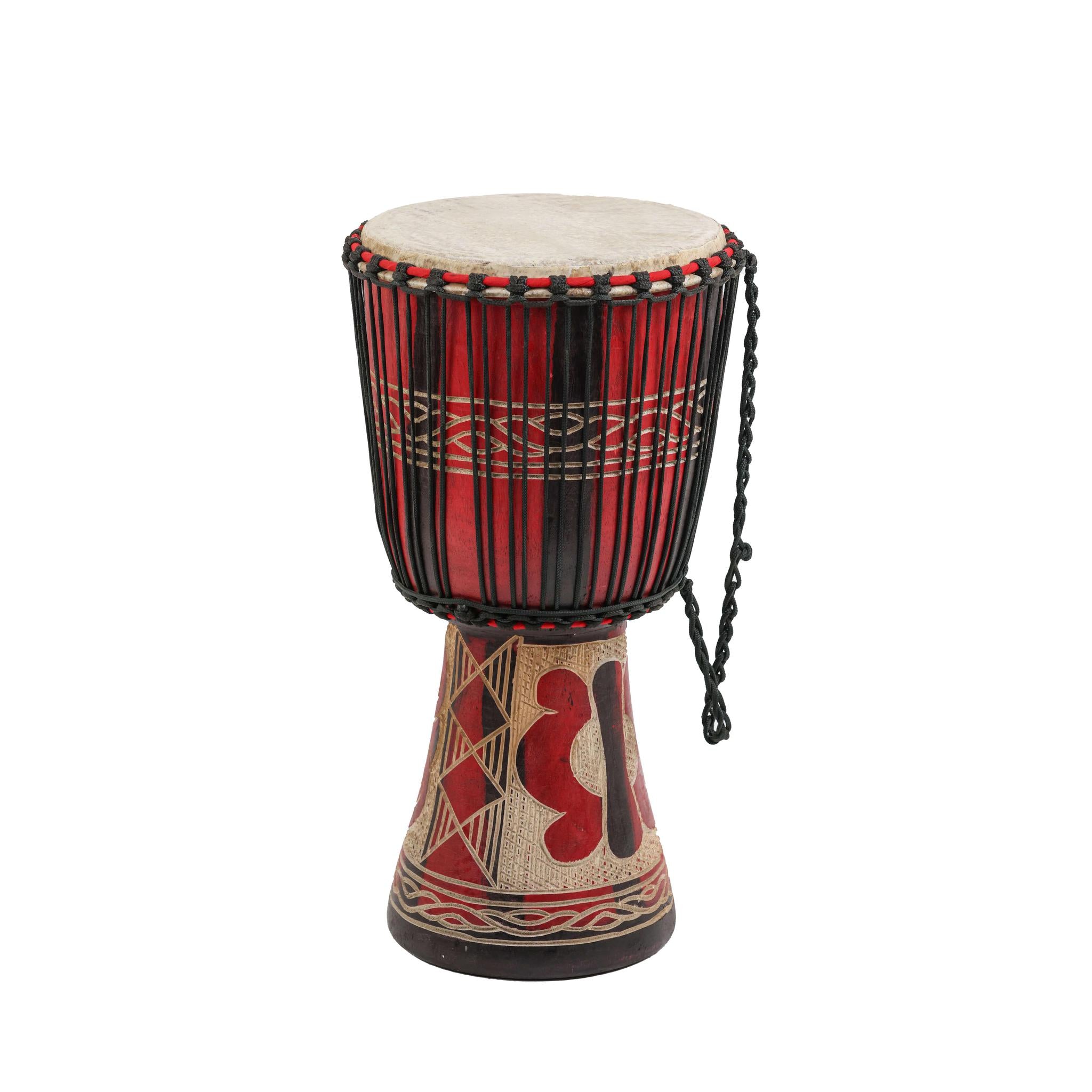 Red Dwennimmen Carving - Djembe Drum - Medium