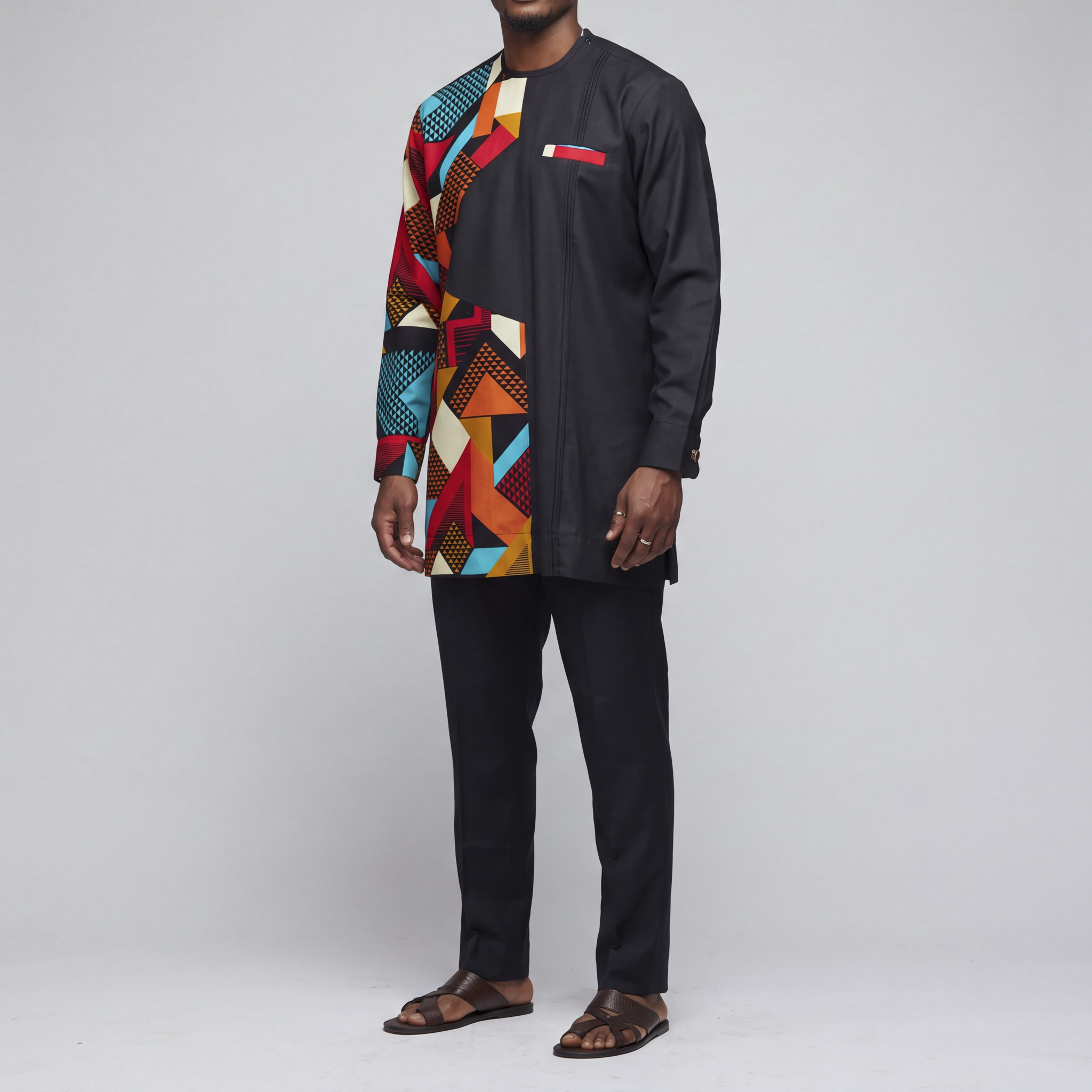 Black & Vibrant Long-Sleeve Ankara Print Set