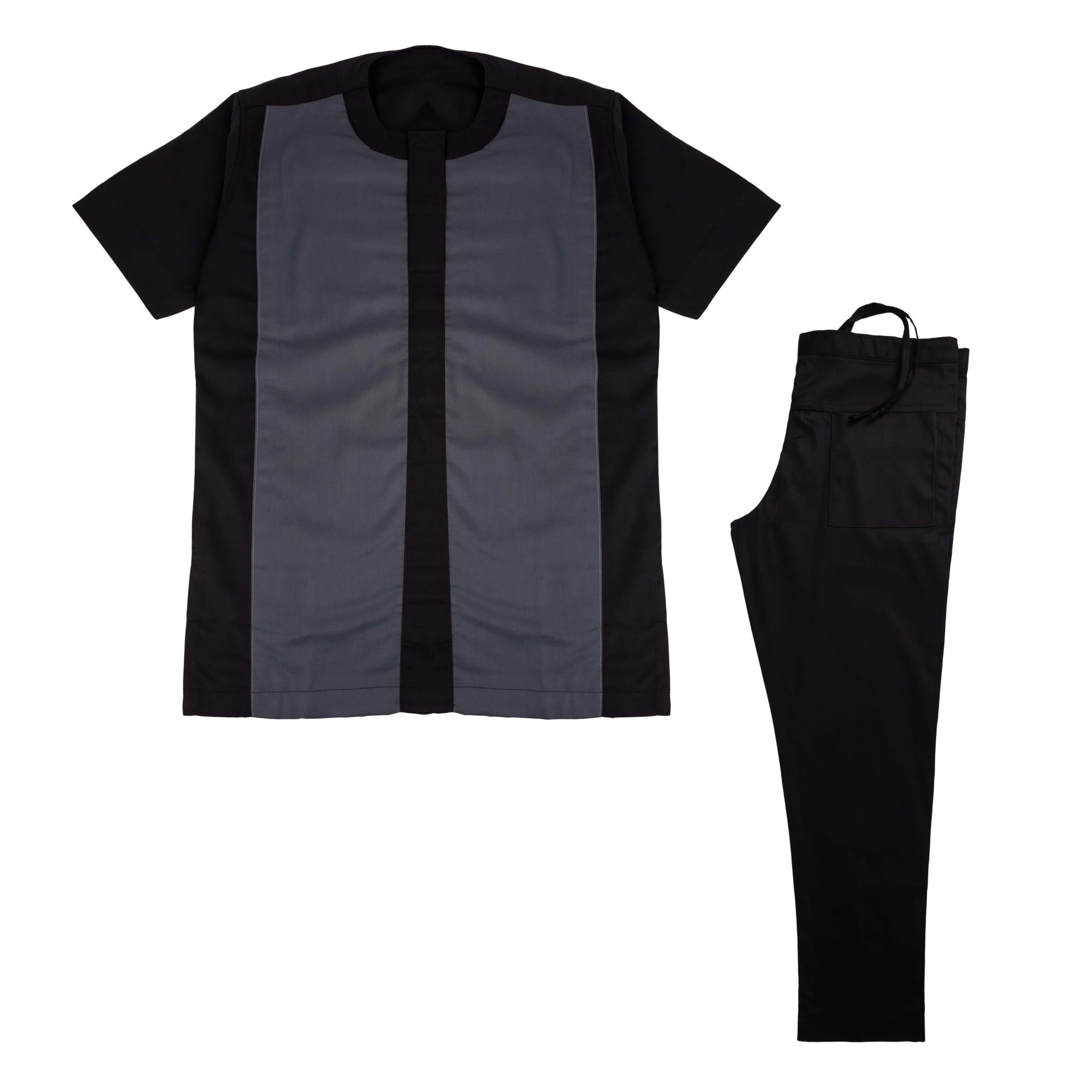 Two-Tone Black and Grey Short Sleeve Suit