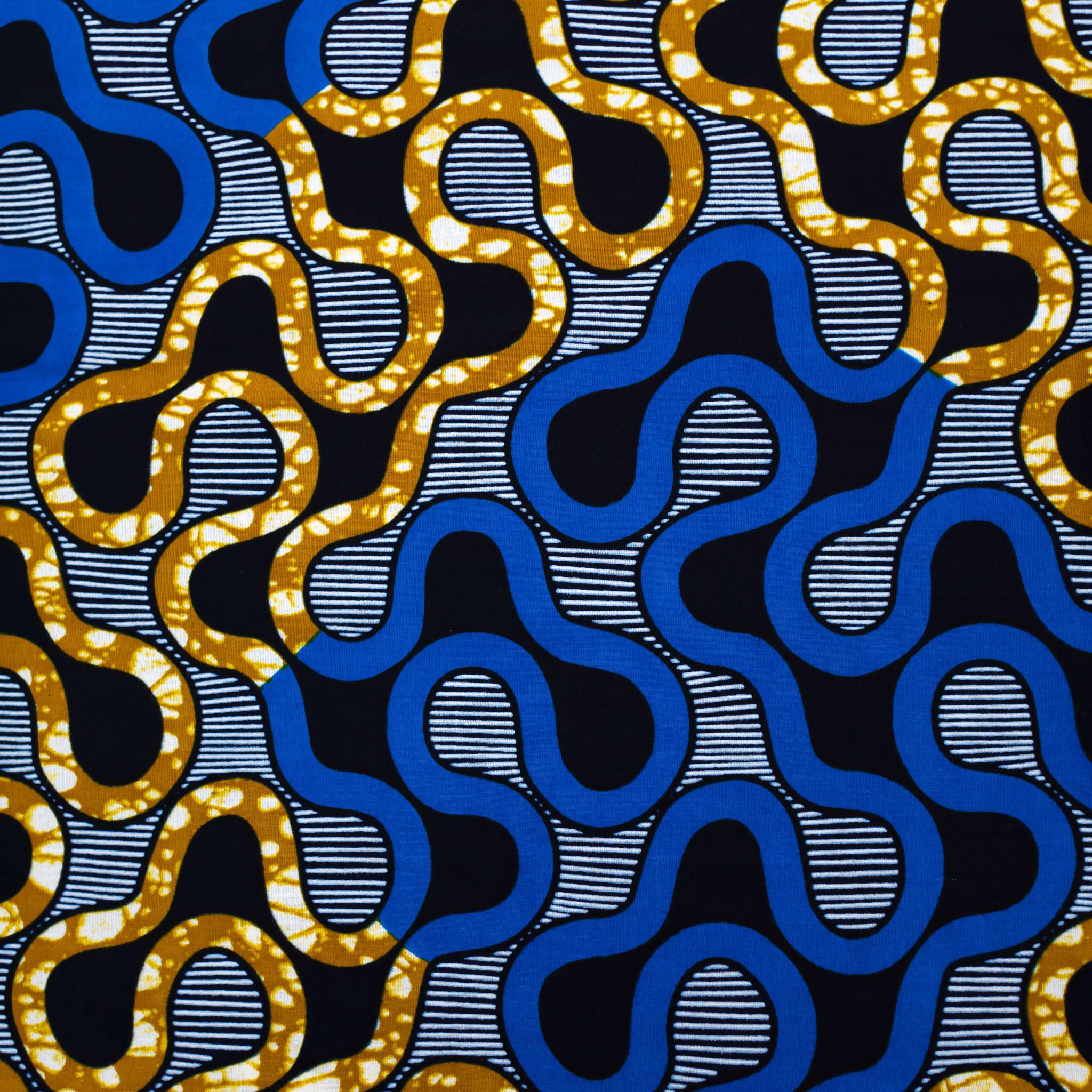 Blue, Black & Gold Wax Pint Fabric - 6 Yards