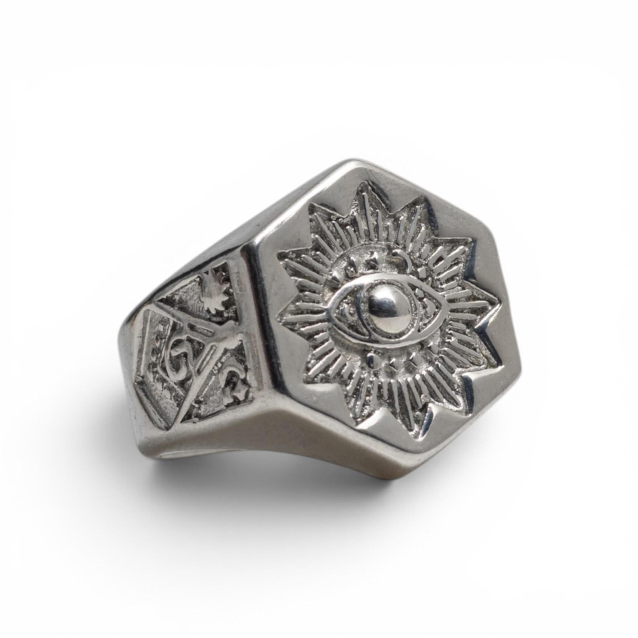 All-Seeing Eye & Masonic Square Men's Ring