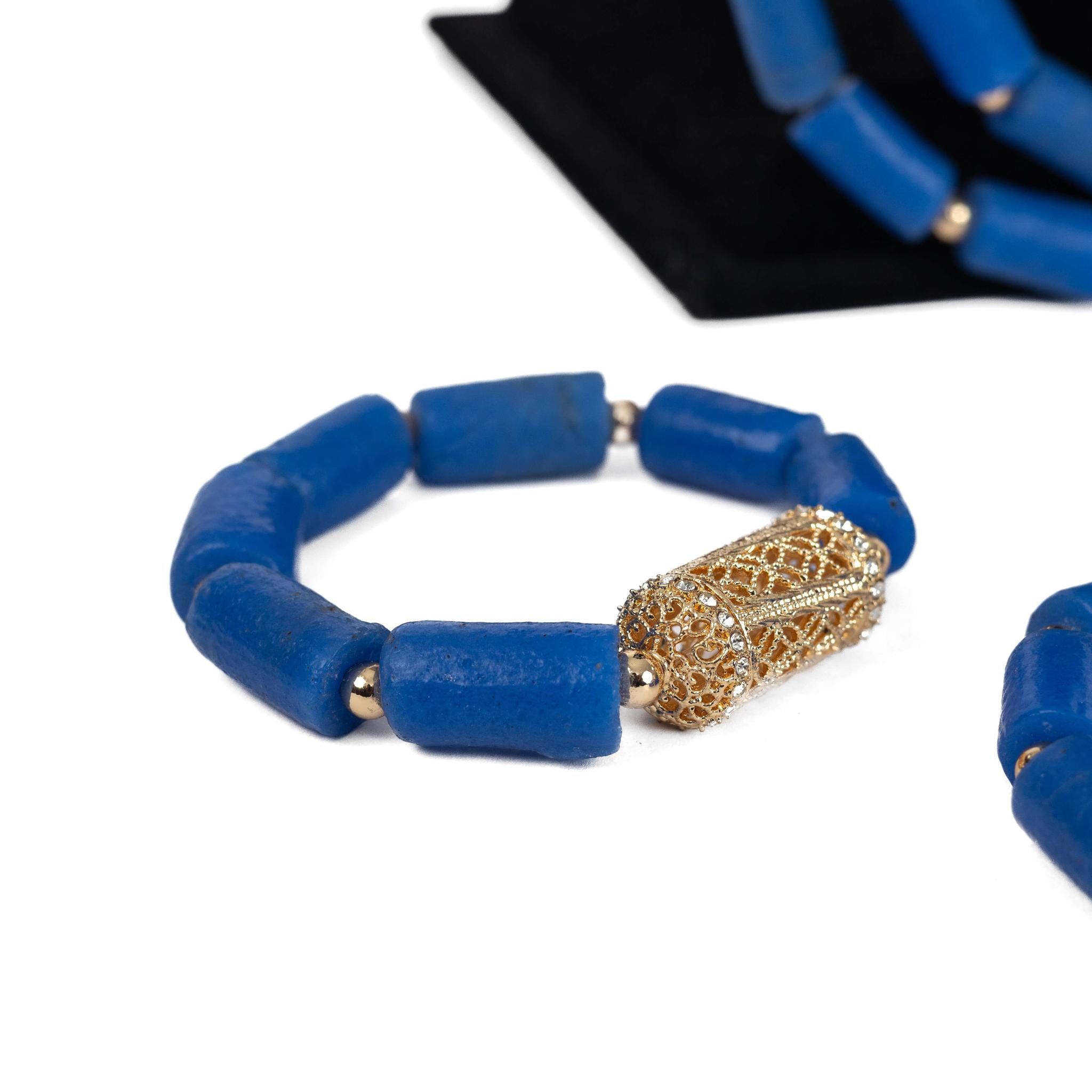 Royal Blue Segi - Three Layers Bead Jewelry Set