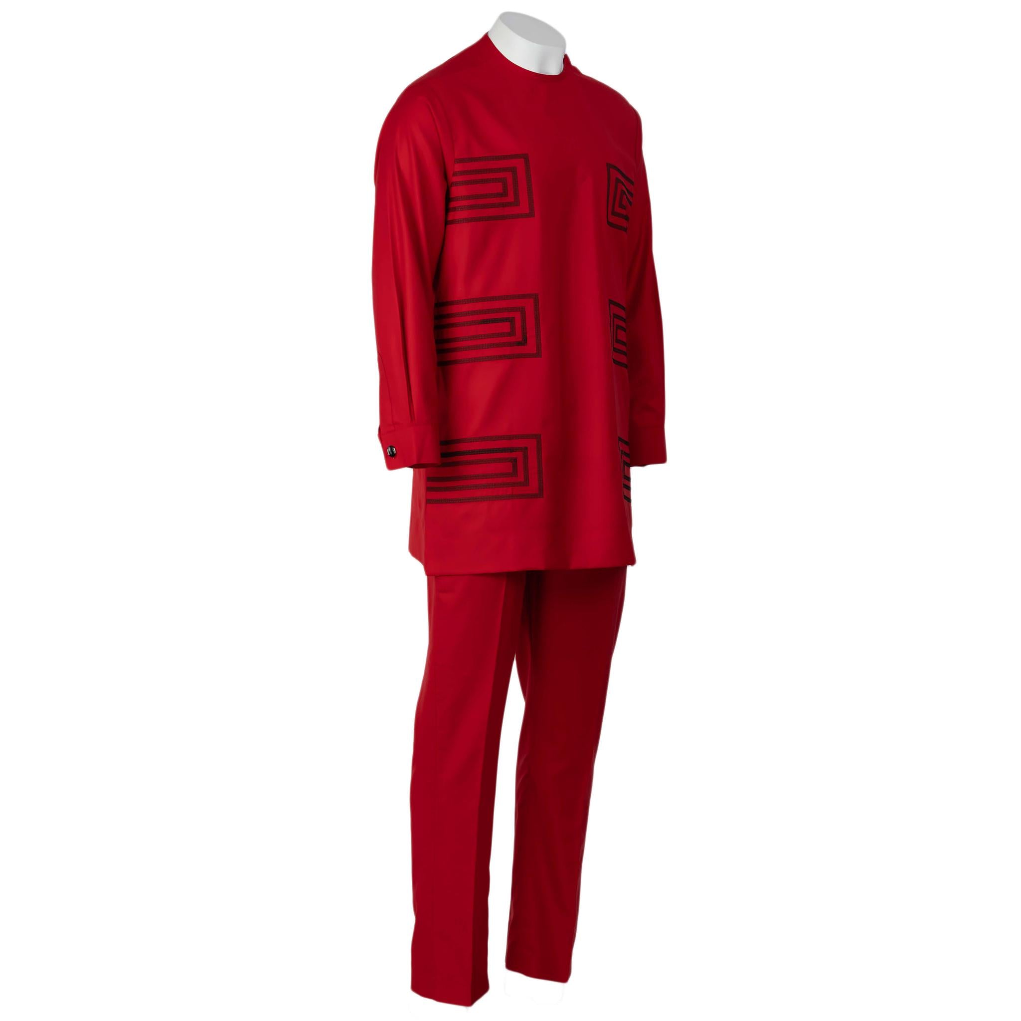 Red With Black Embroidery Men's Senator Suit