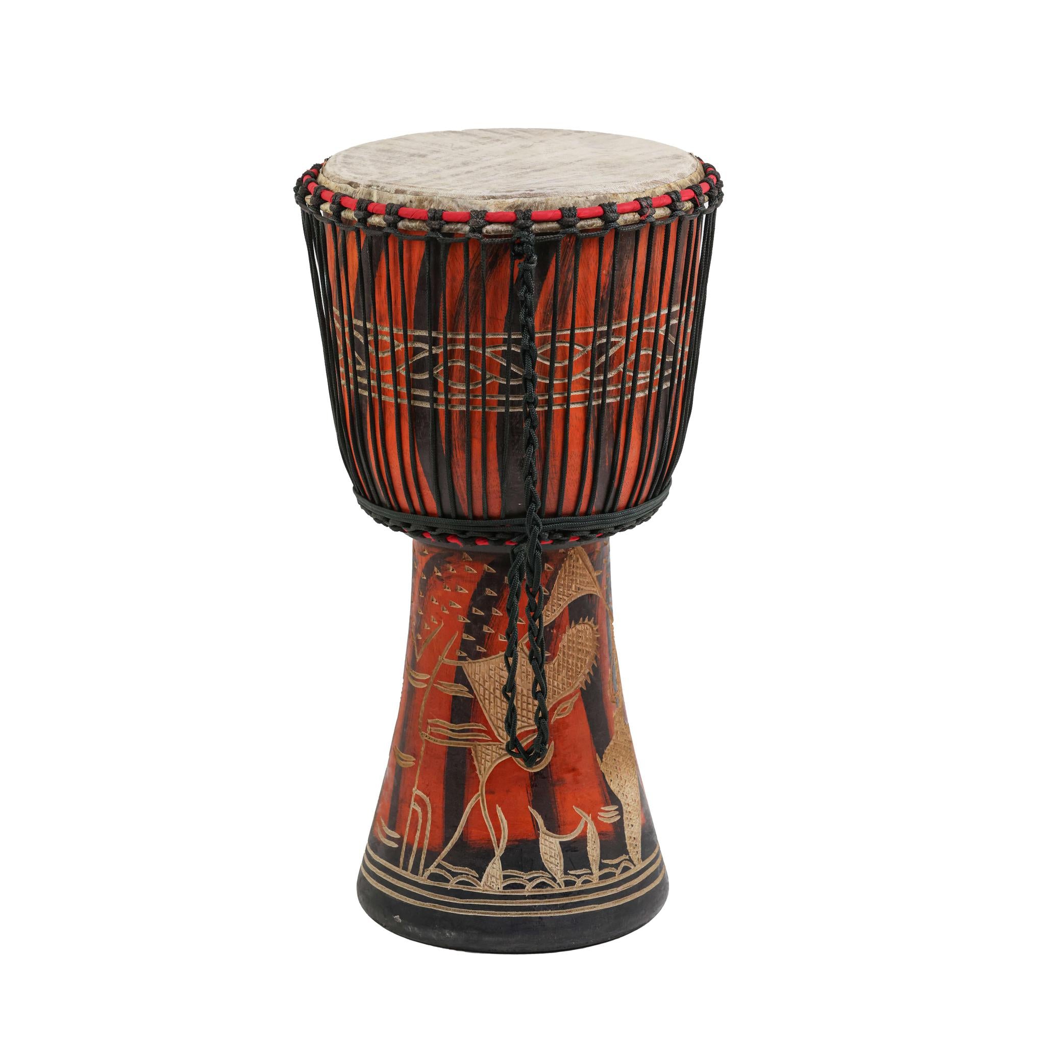 Orange Elephant Carving - Djembe Drum - Large