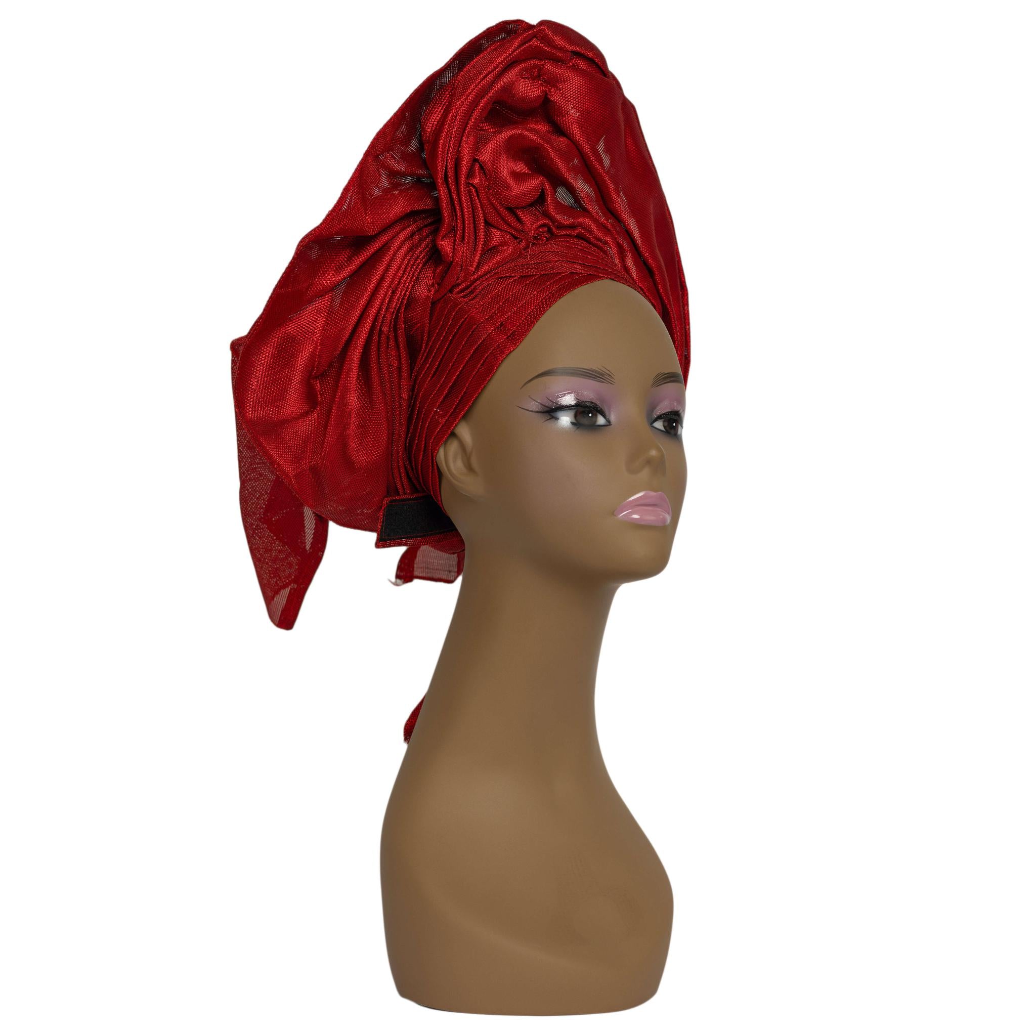 Red Aso Oke Auto Gele