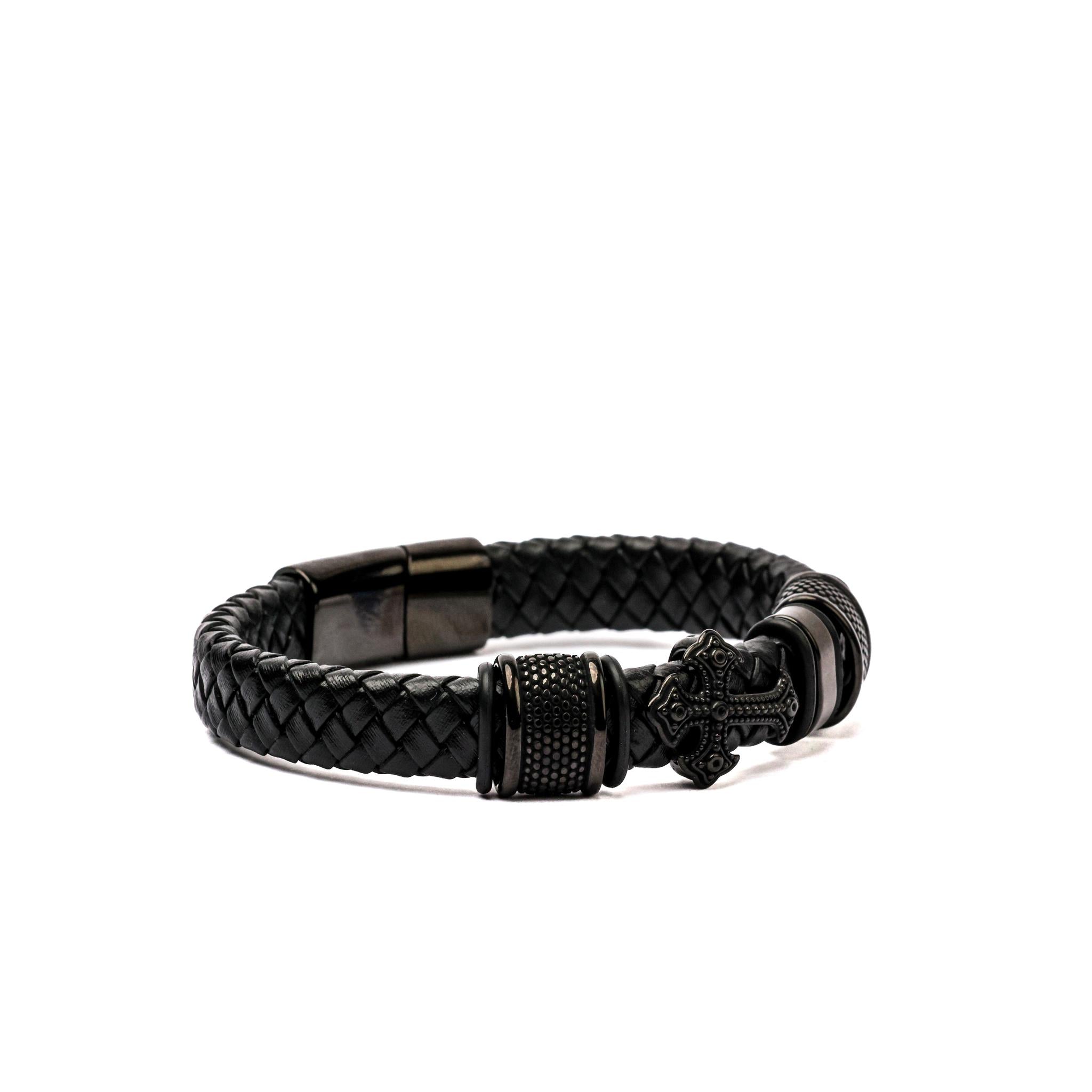 Cross - Braided Leather Bracelet