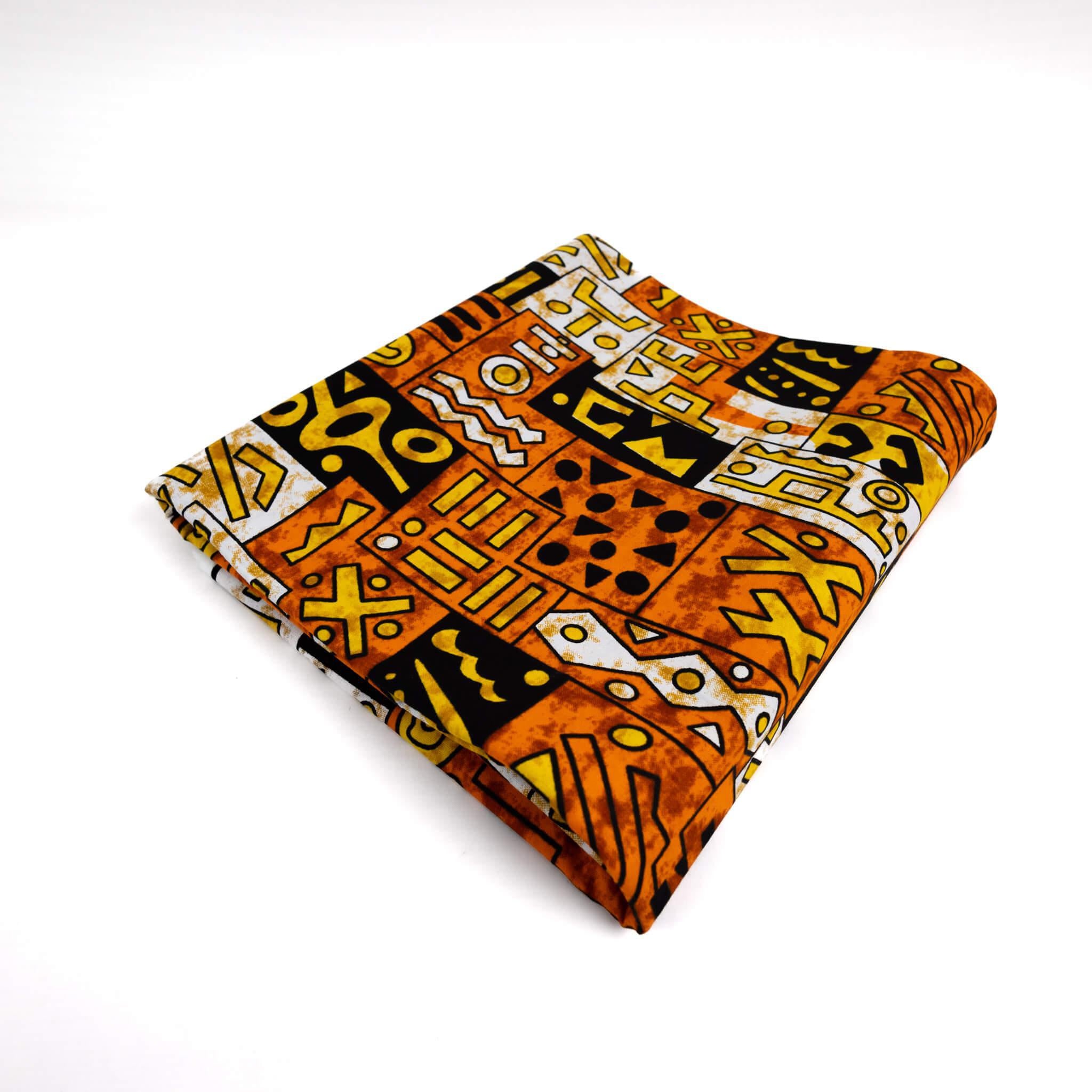"Tribal" Rust & Gold Geometric African Wax Print (Ankara) – 6 Yards