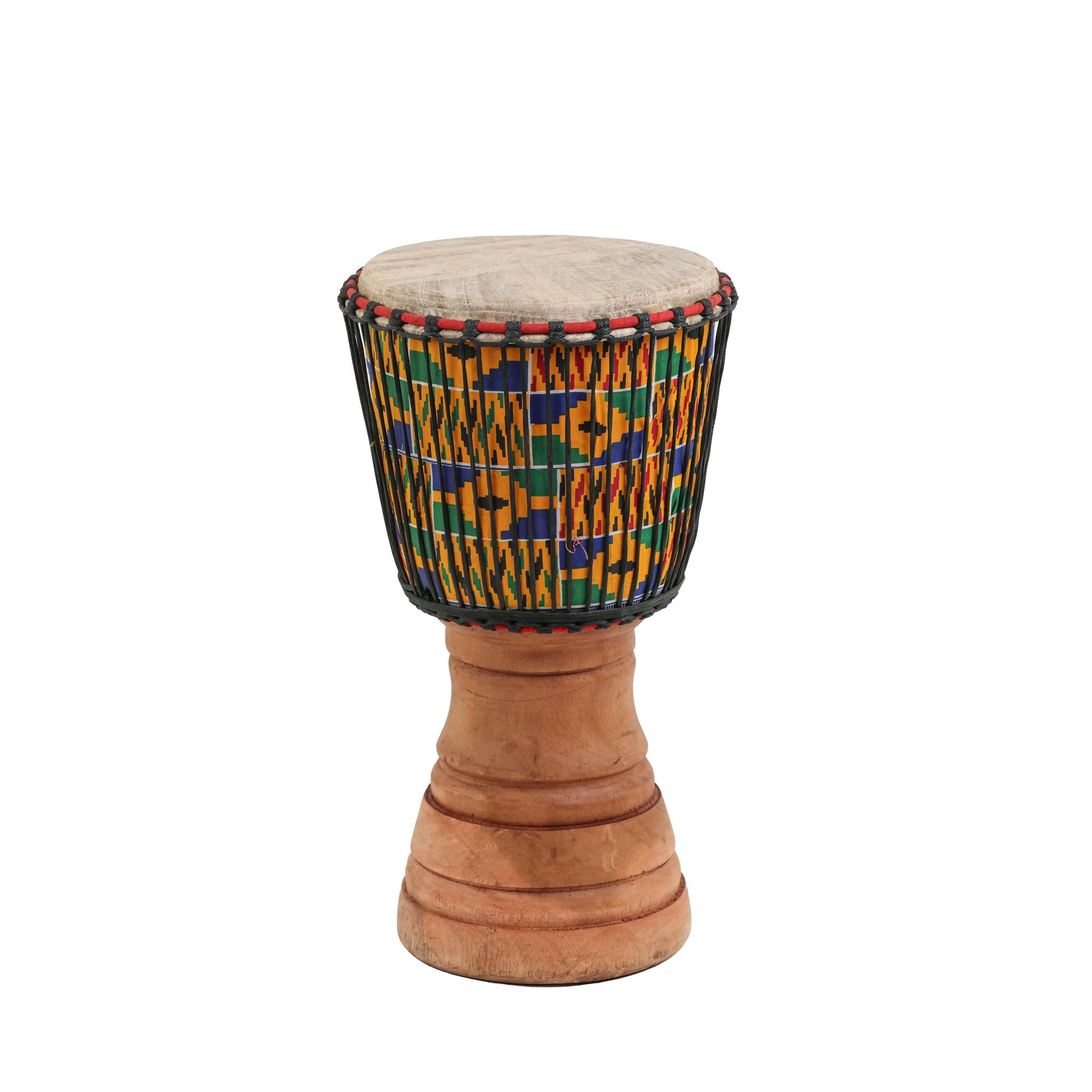 Kente Wood Carving - Djembe Drum - Medium