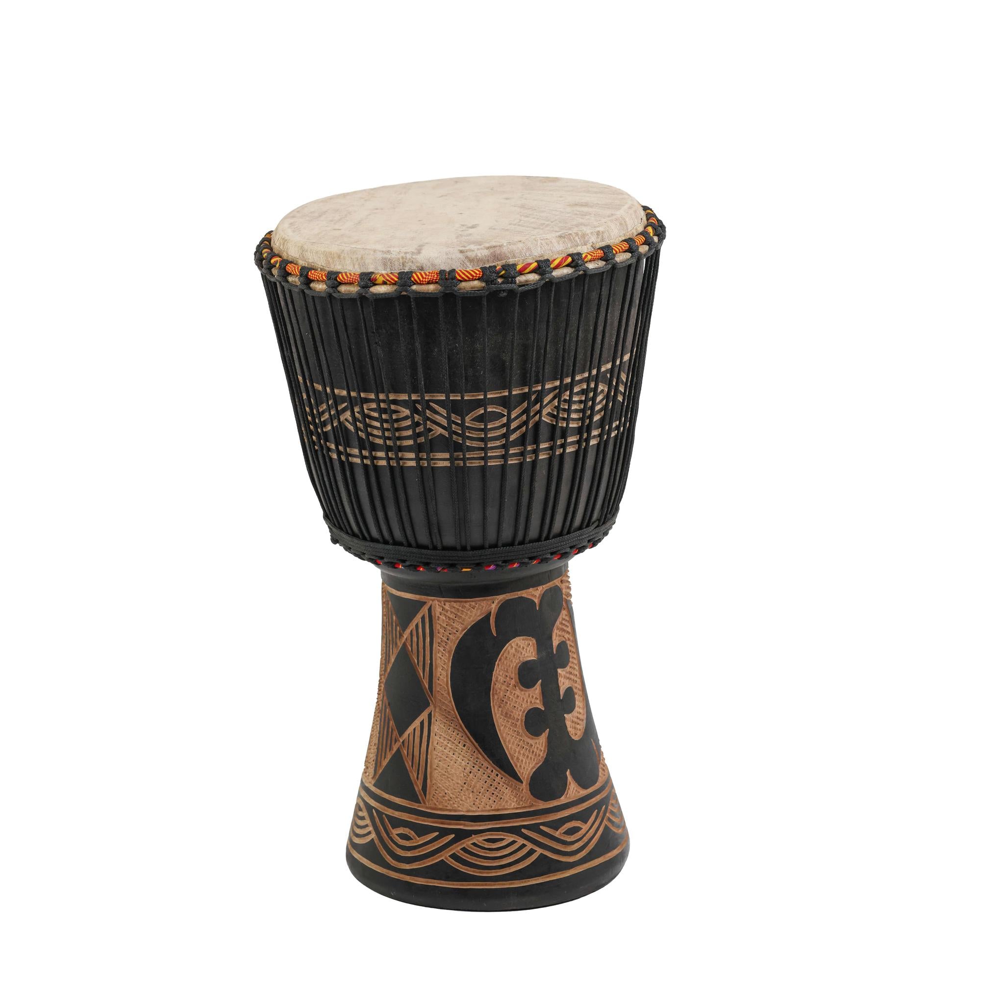 Black Adinkra Carving - Djembe Drum - Large