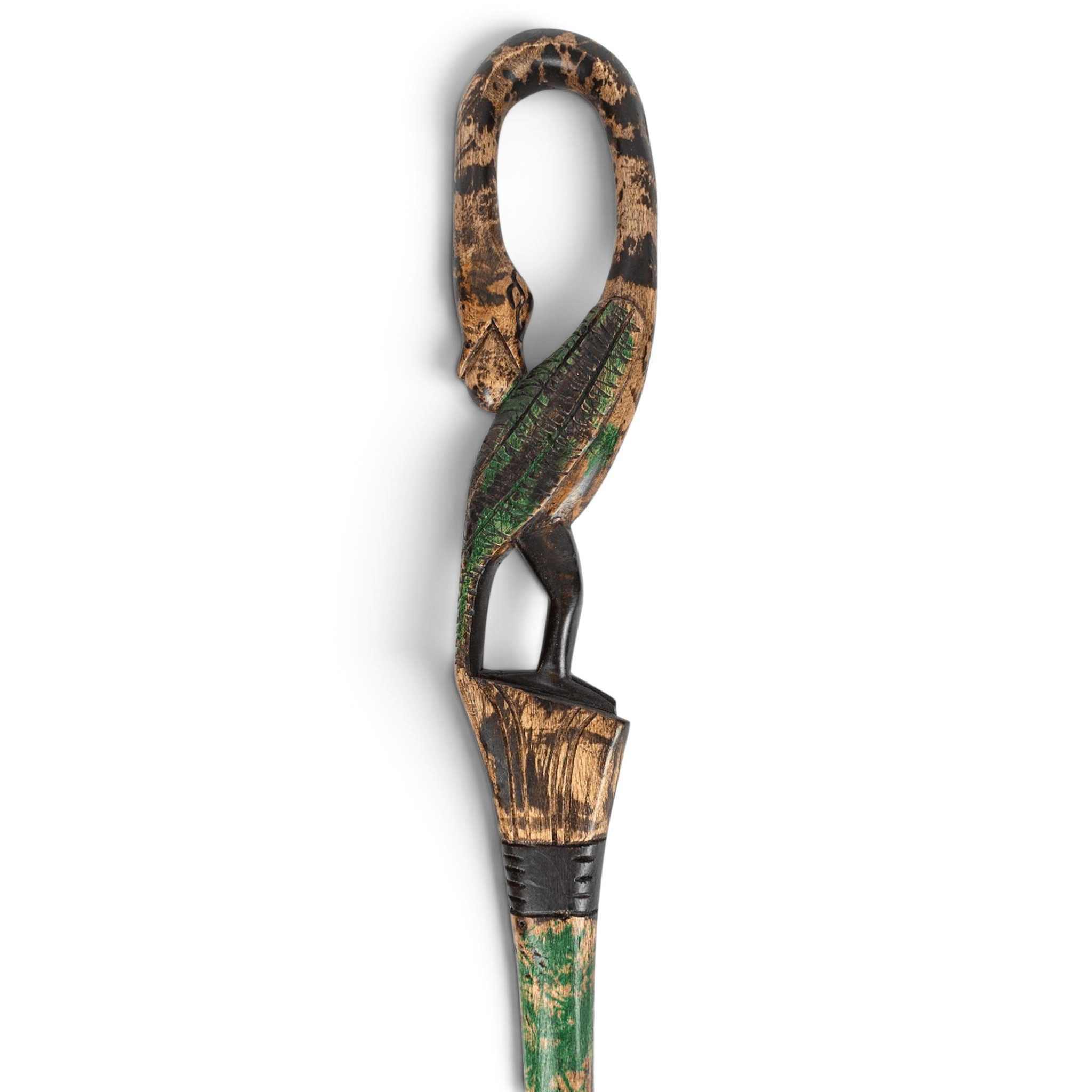 Hand-Carved Sankofa Walking Stick – Earthy Patina & Ancestral Wisdom