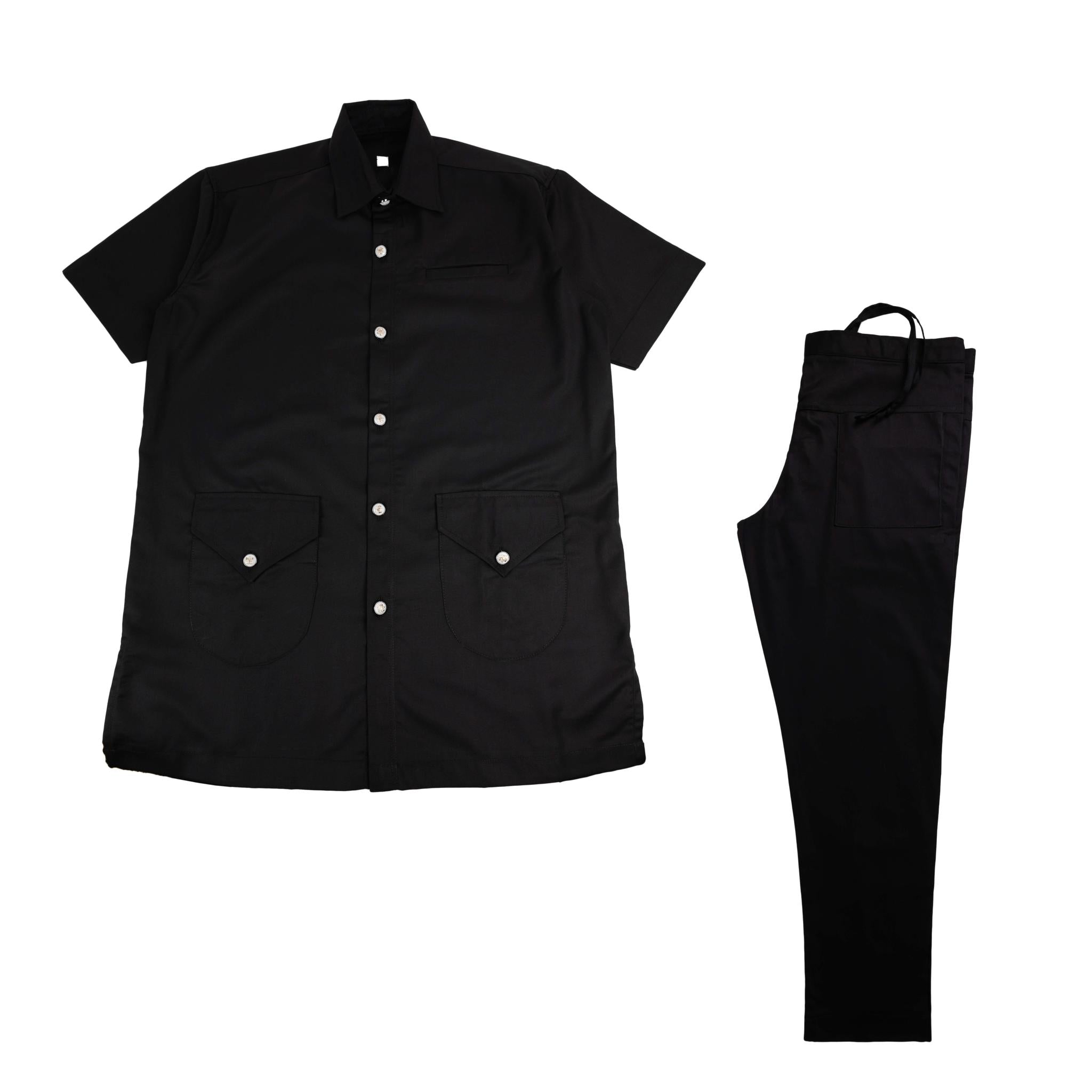 Black Short Sleeve Utility-Style Senator Suit