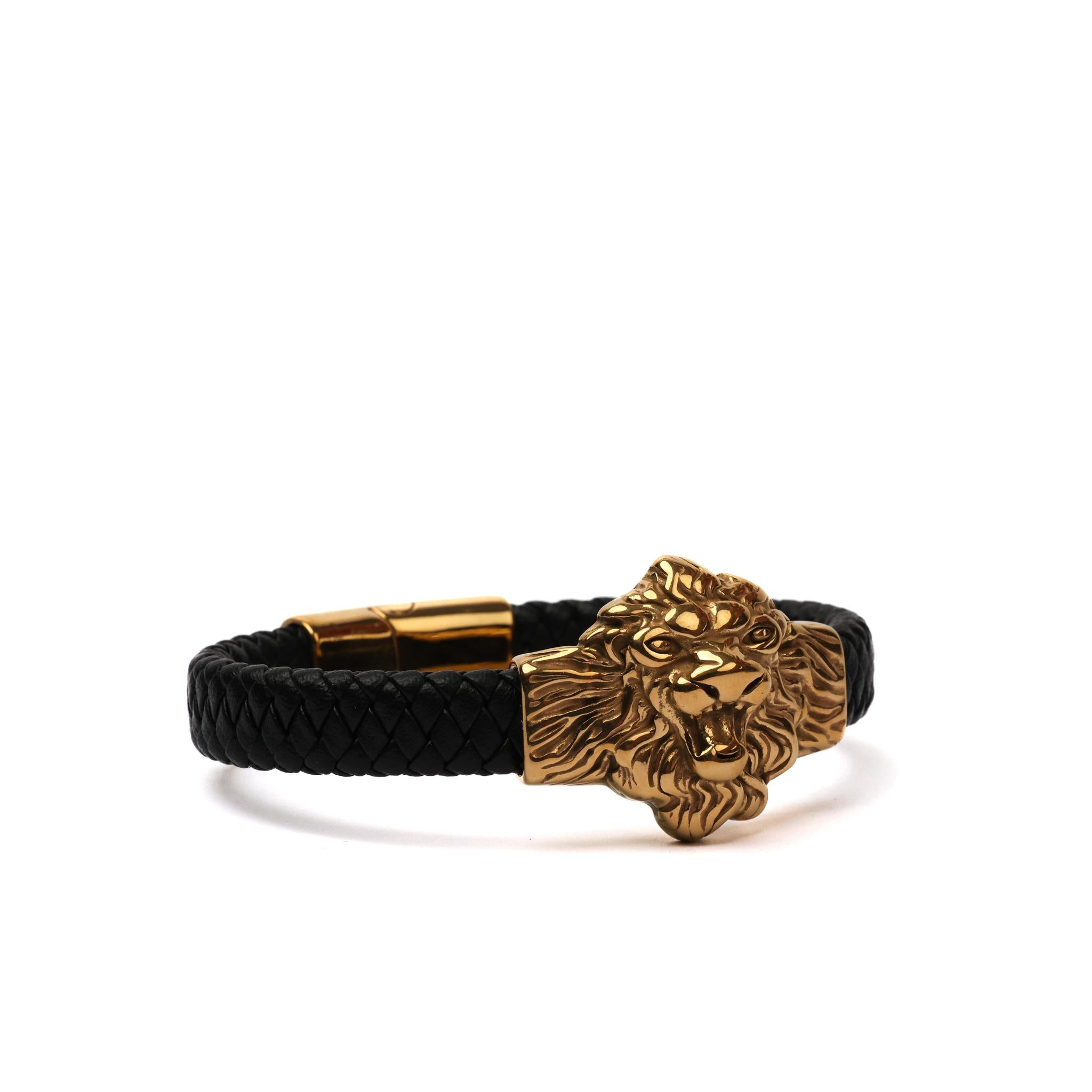 Lion Head Braided Leather Bracelet