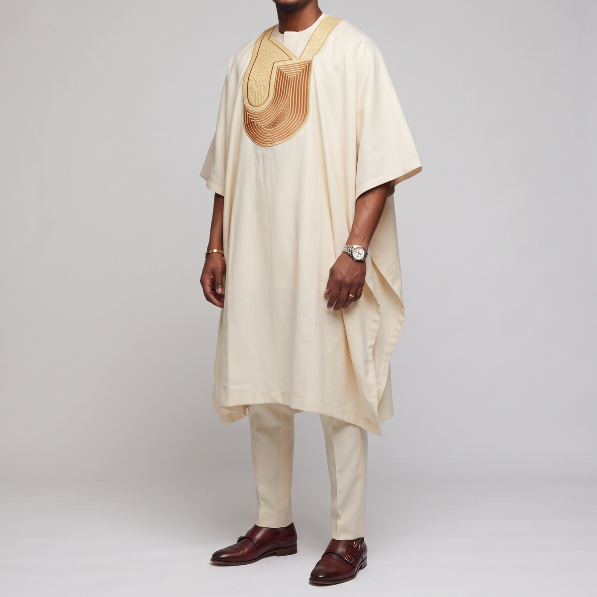 Cream 3-Piece Embroidered Agbada Set