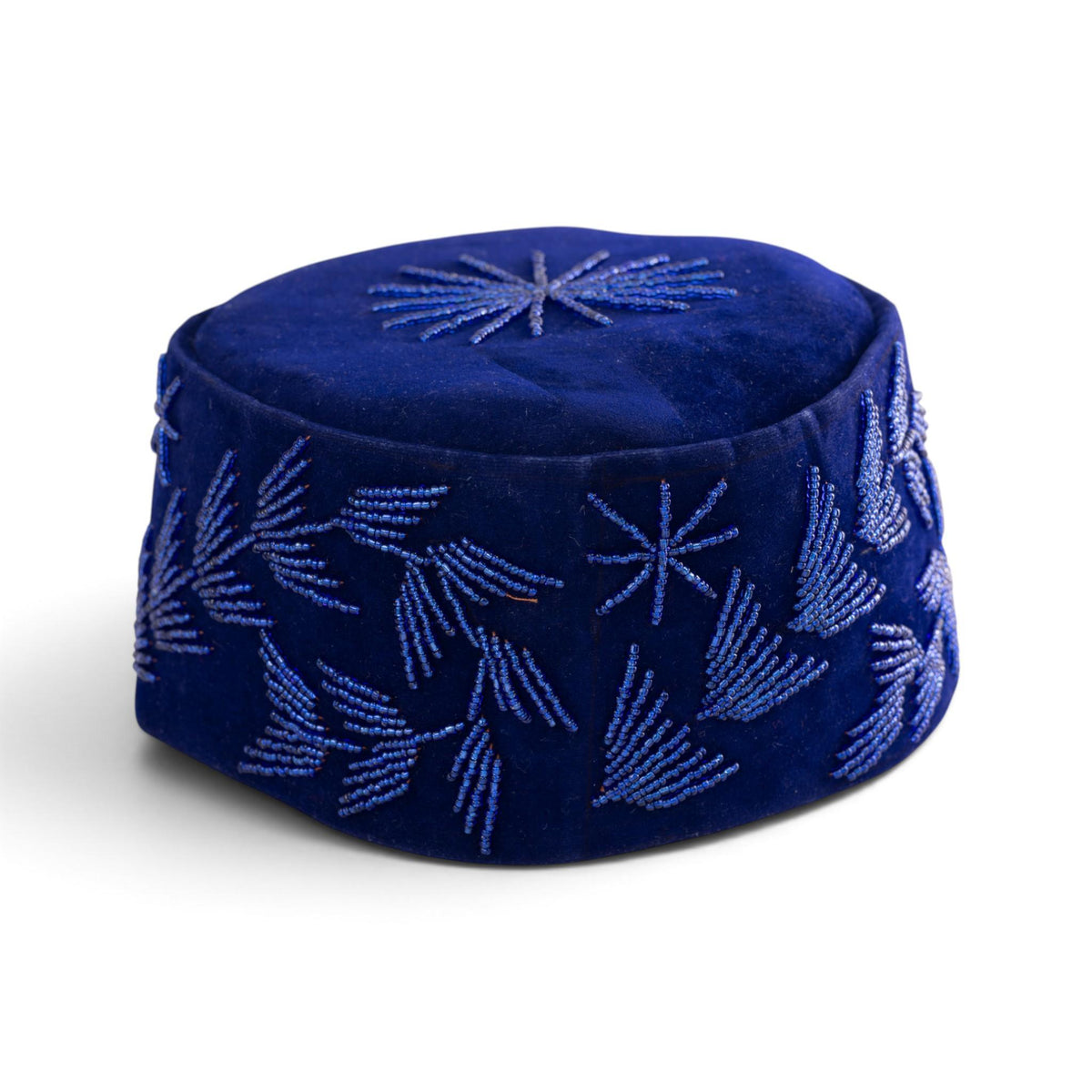 Cobalt Blue Velvet Beaded Cap