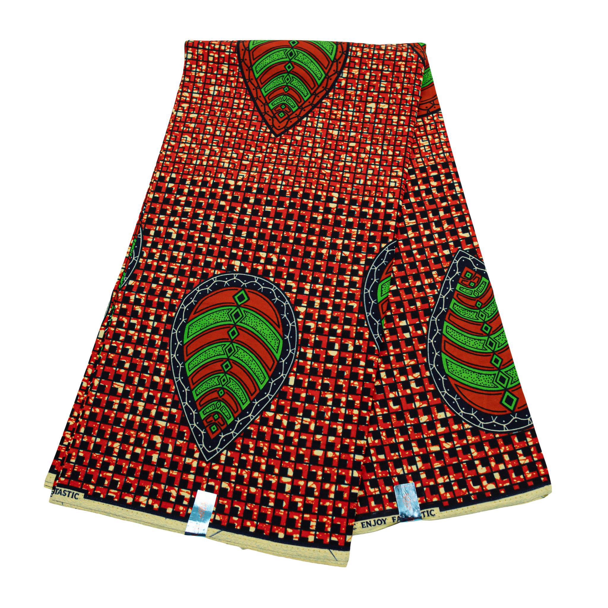 Orange & Green Wax Pint Fabric - 6 Yards