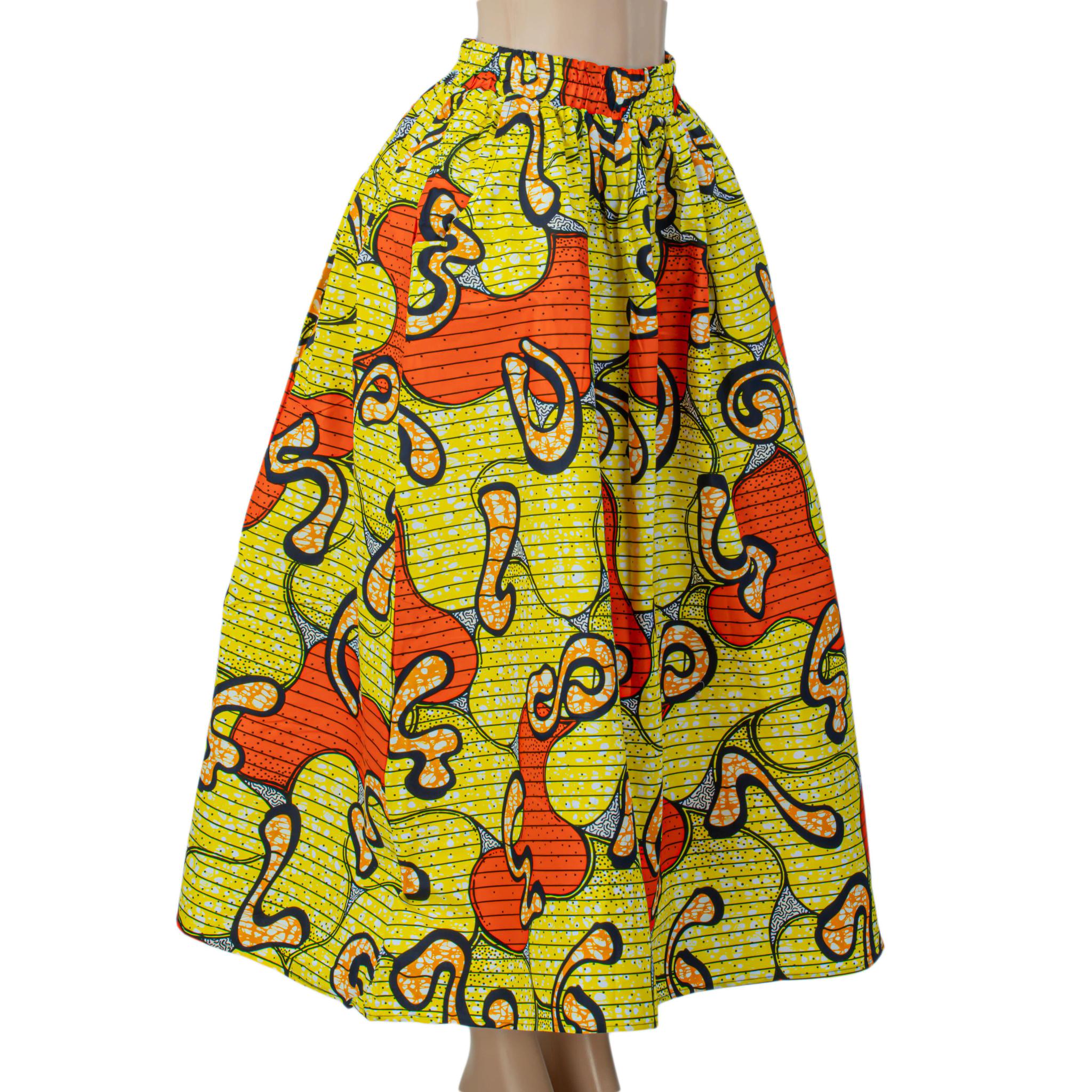 Handmade Yellow Multi Ankara Print Midi Skirt