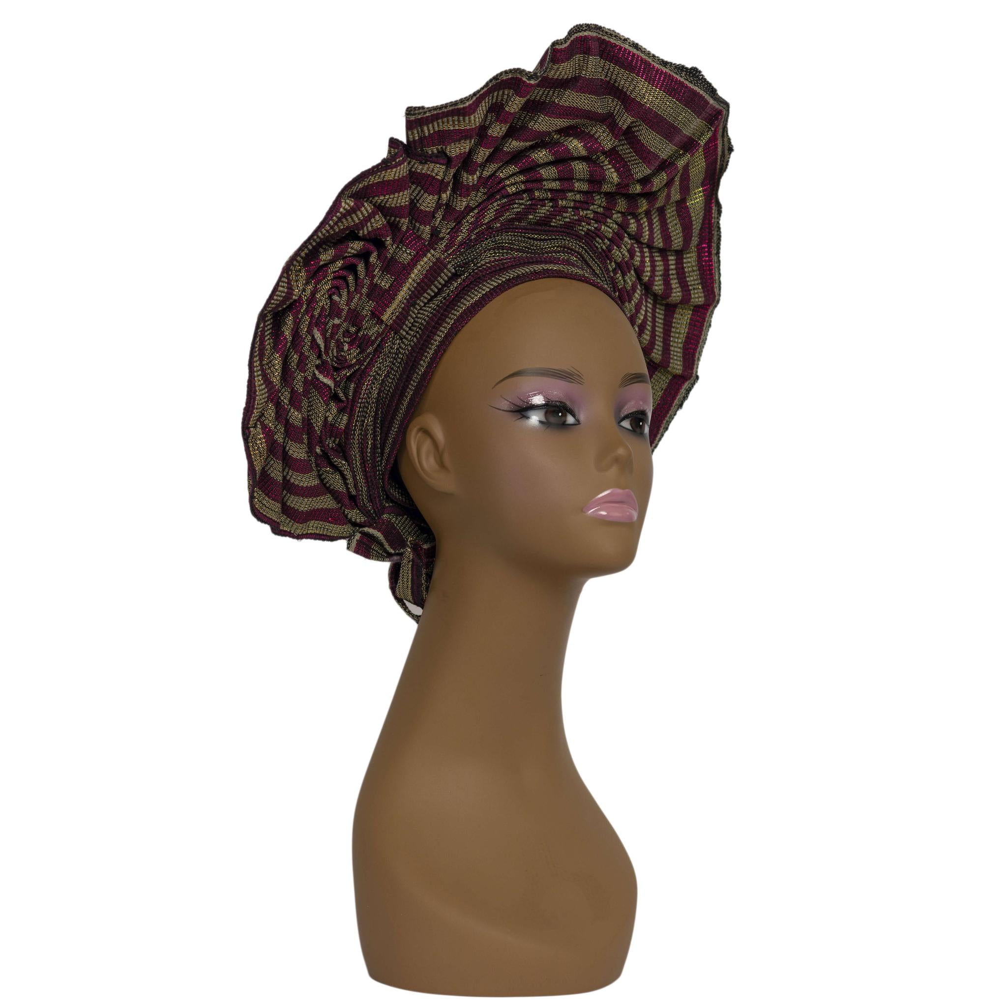 Pink & Gold Aso Oke Auto Gele