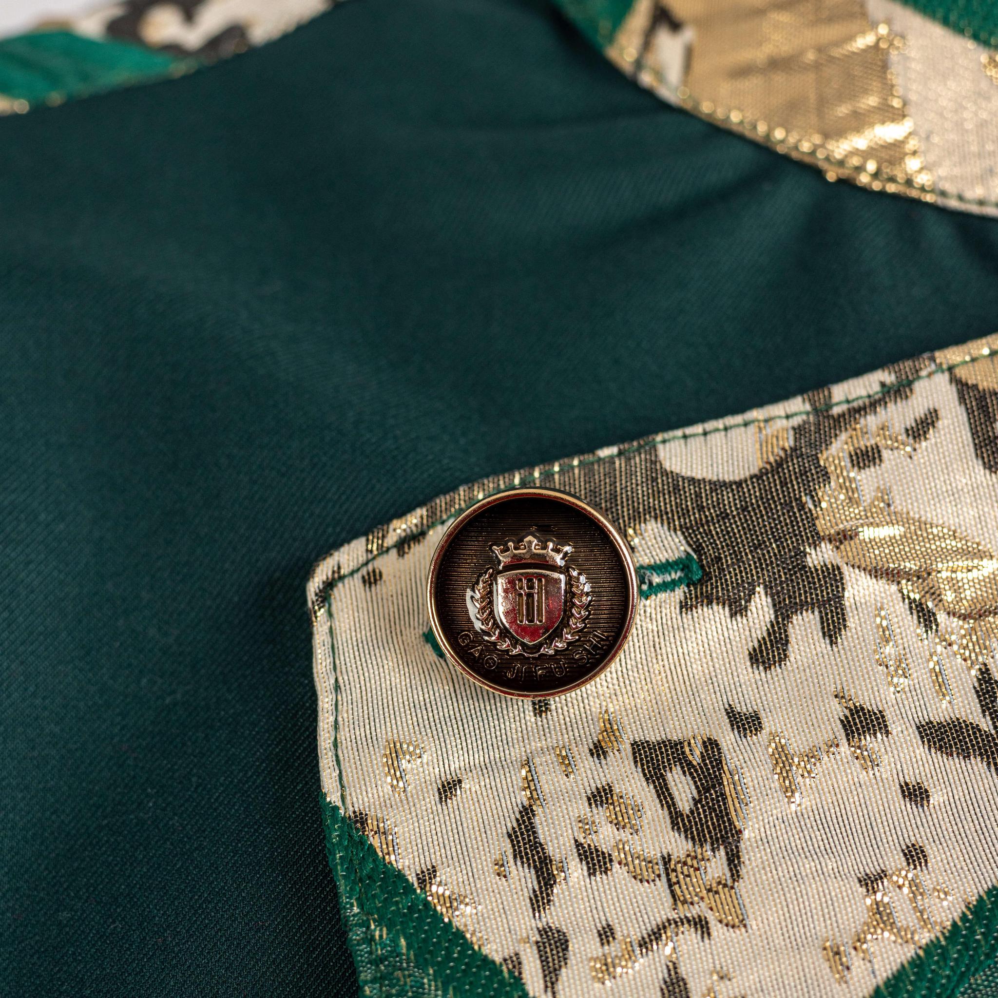 Green and Gold Mandarin Collar with Brocade Pant Set