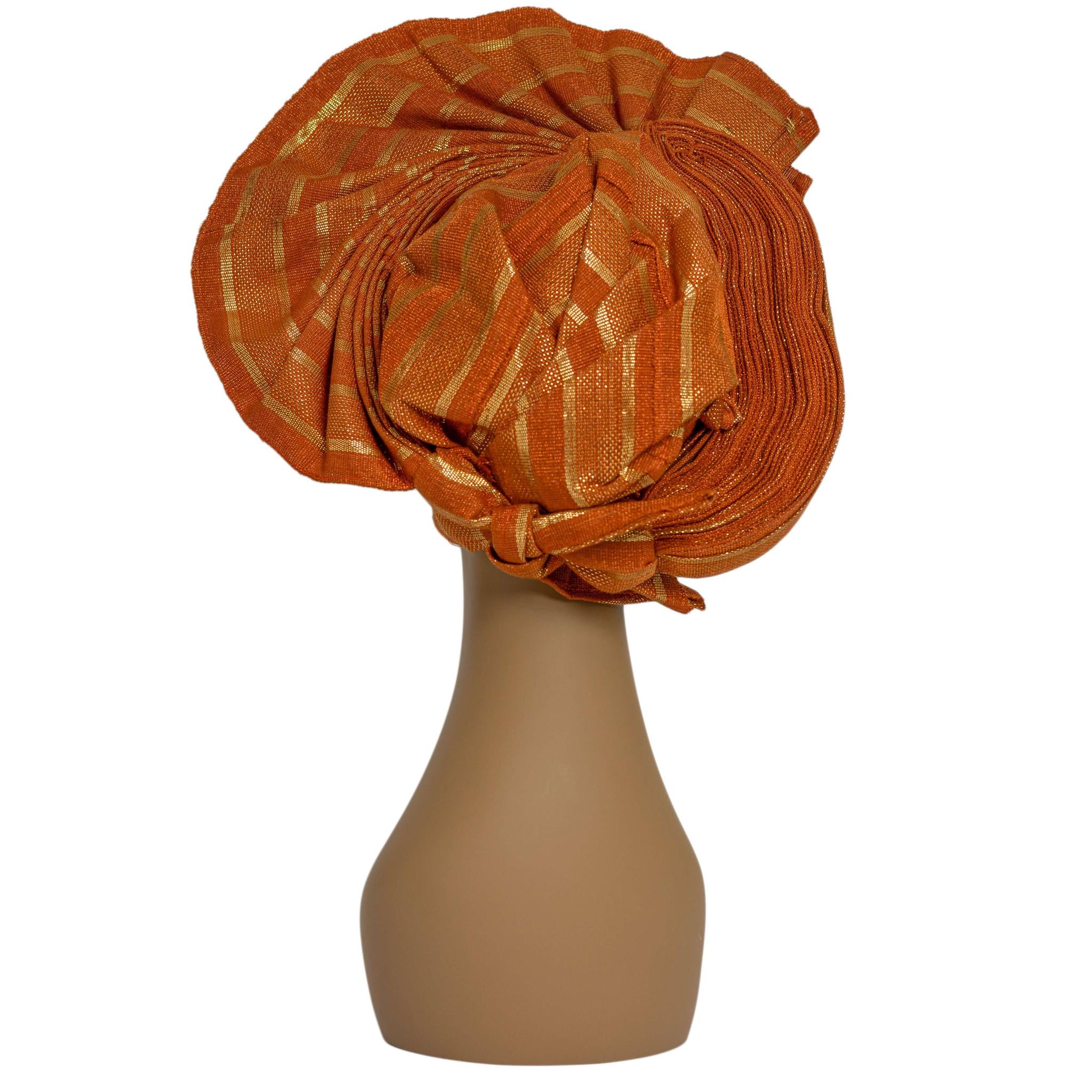 Orange Aso Oke Auto Gele