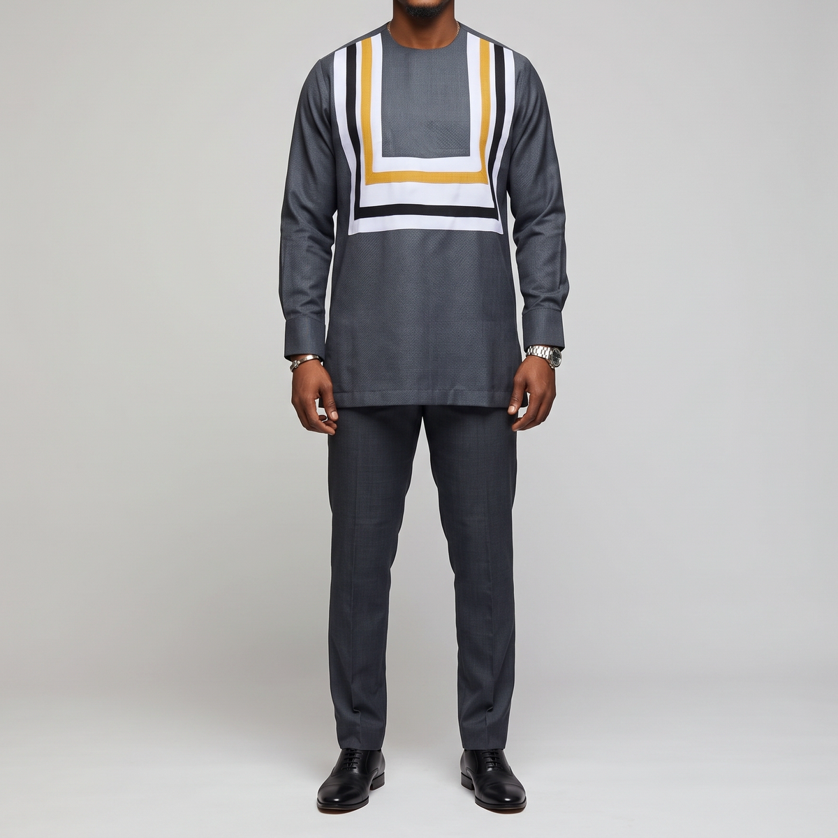 Grey & Yellow Color-Blocked Senator Suit