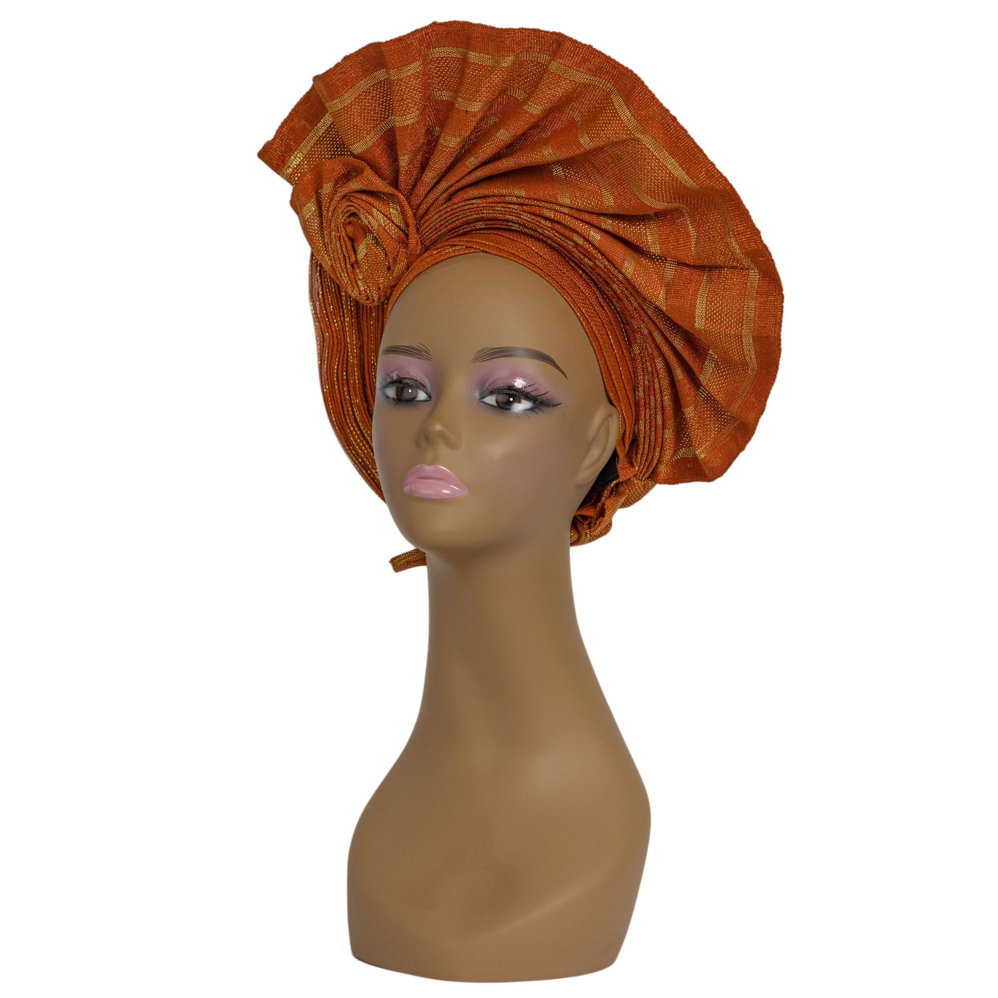 Orange Aso Oke Auto Gele