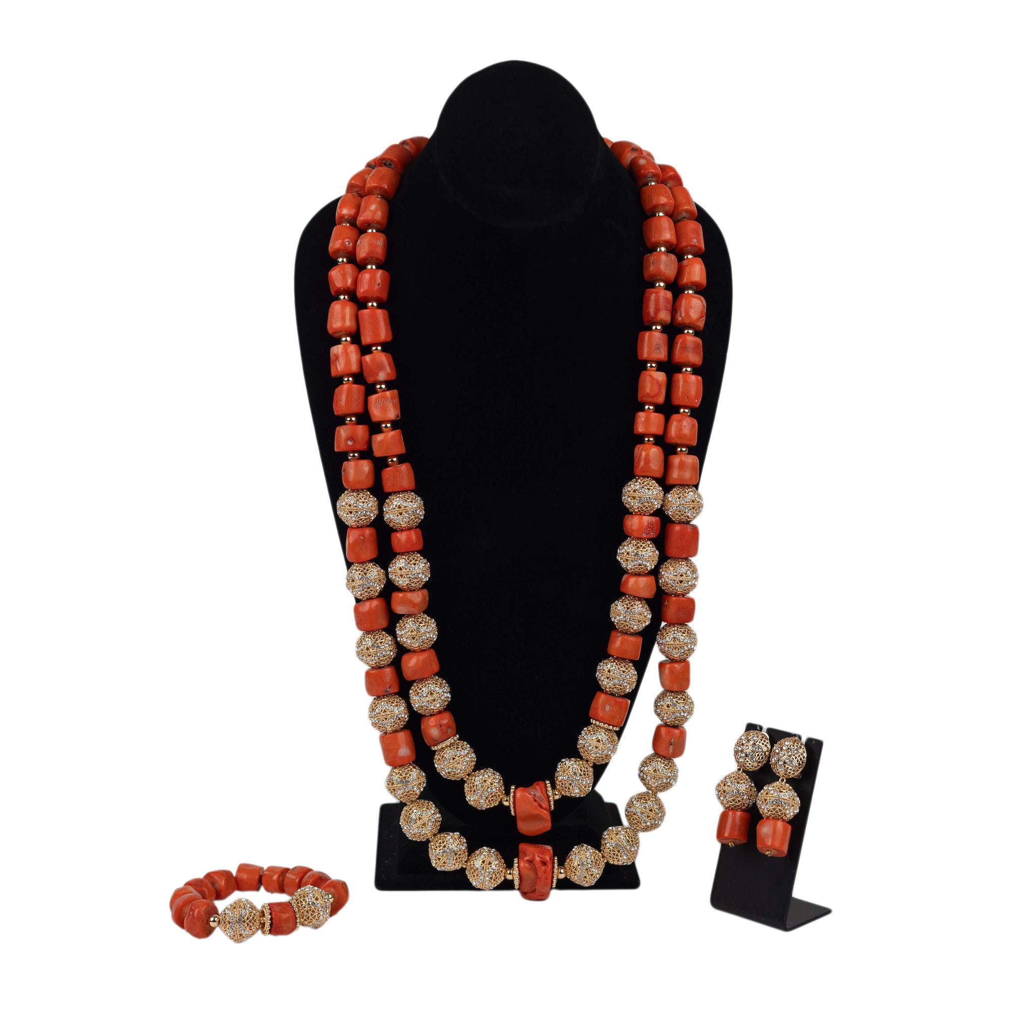 Royal Legacy: Traditional Coral & Gold Filigree Jewelry Set