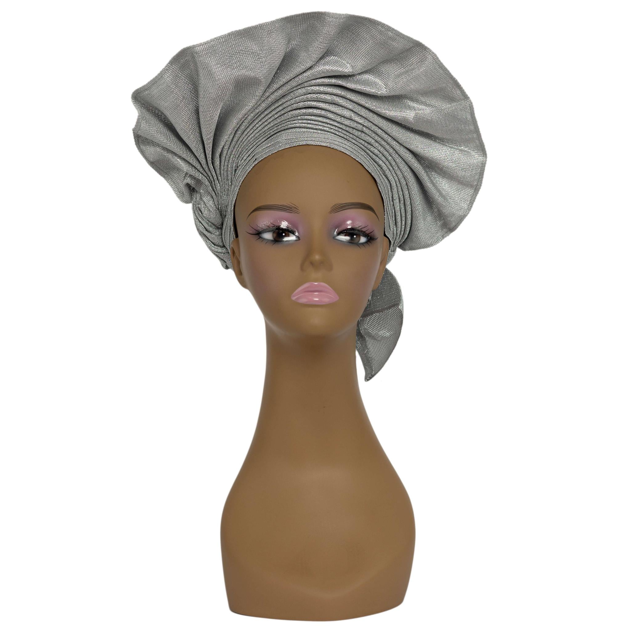 Silver Aso Oke Auto Gele