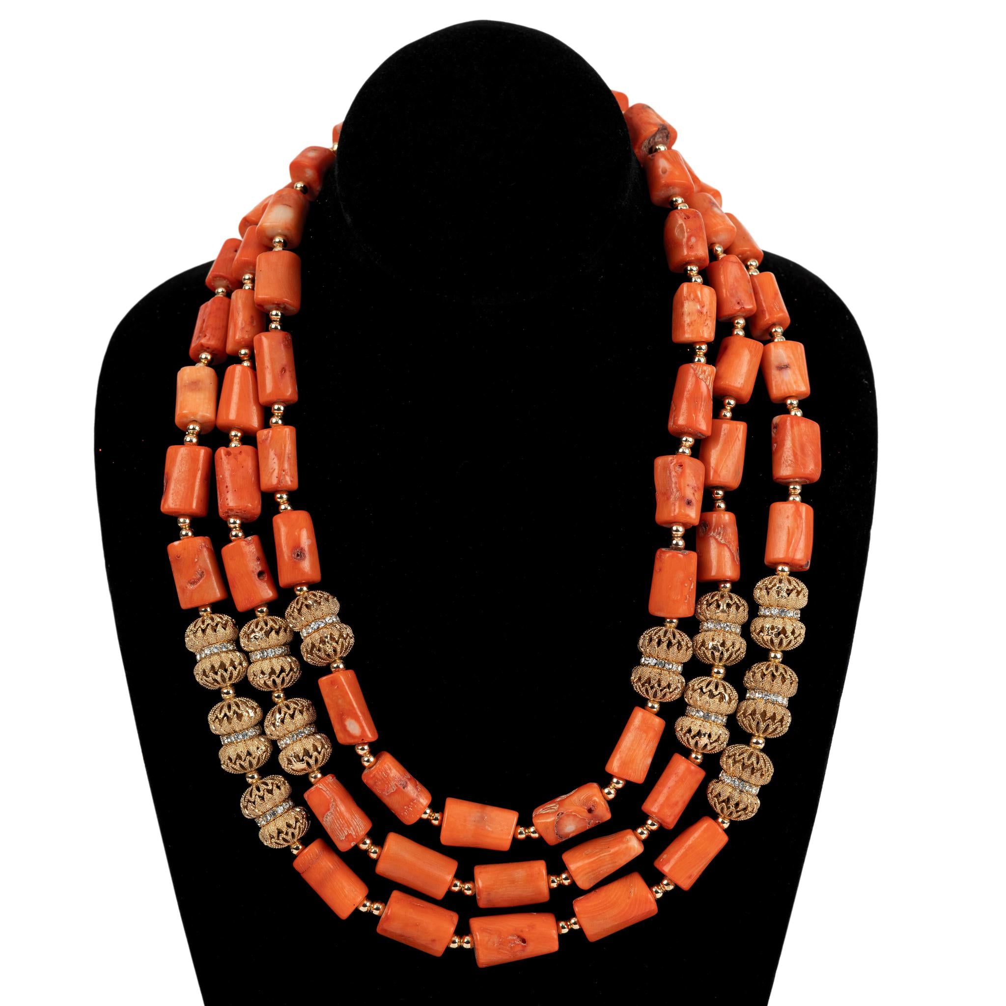Vibrant Coral & Gold Traditional Bead Set