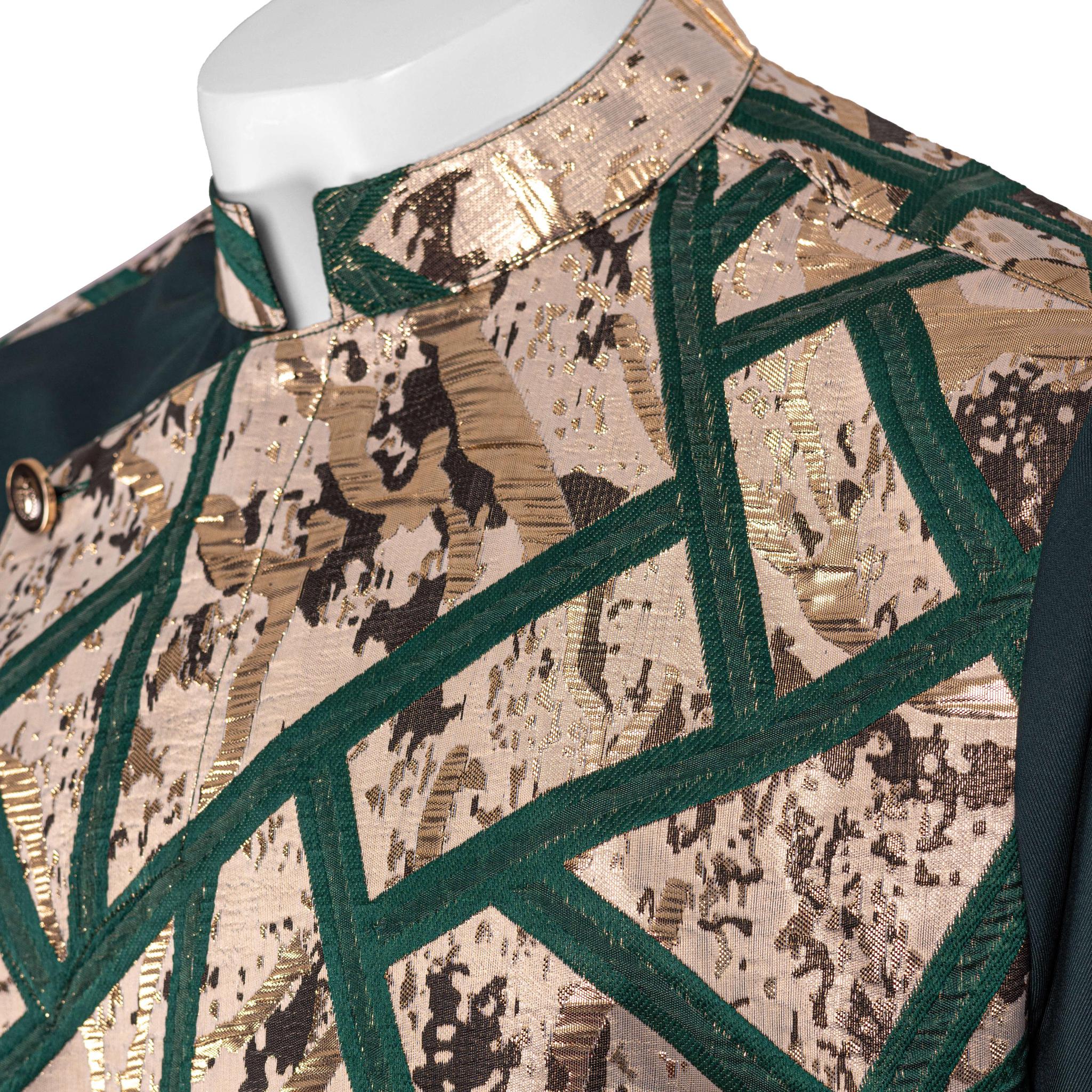 Green and Gold Mandarin Collar with Brocade Pant Set