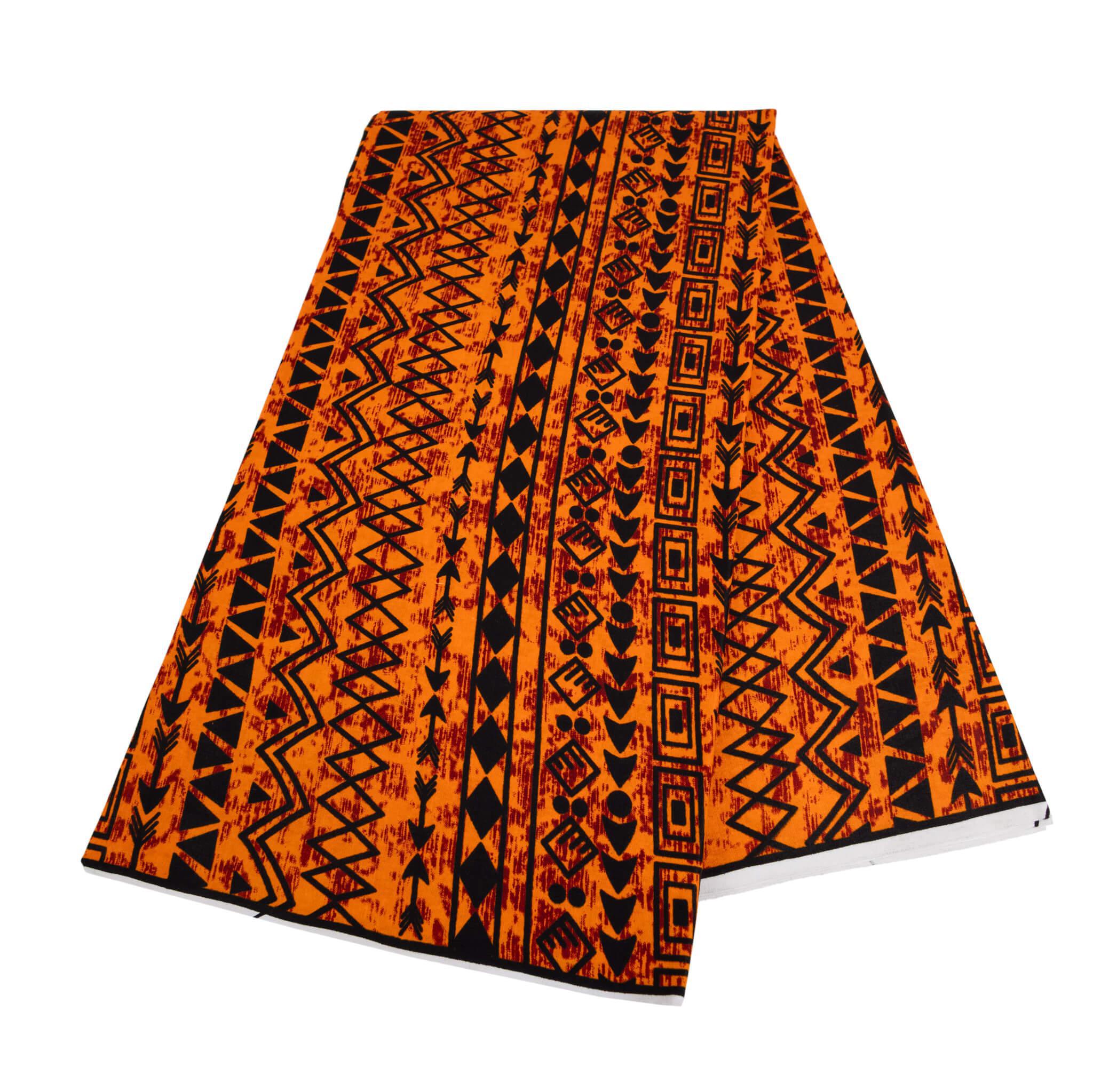 "Savanna Rhythms" Amber & Black Tribal Geometric African Wax Print (Ankara) – 6 Yards