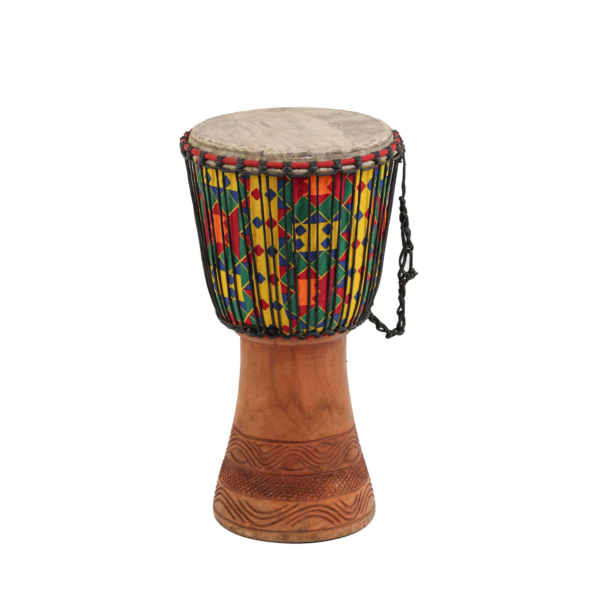 Kente Wood Carving - Djembe Drum - Medium
