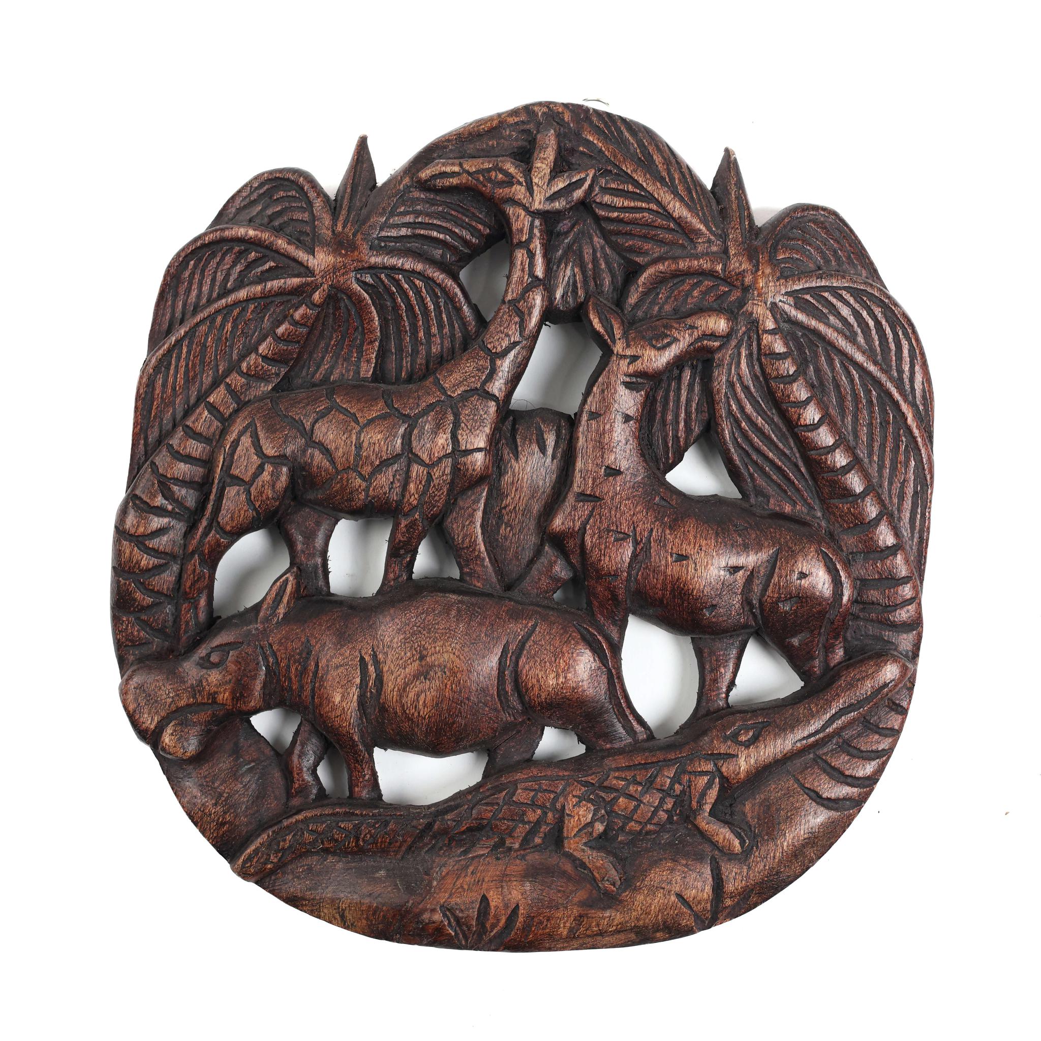 Circular Woodcarving Panel - Safari