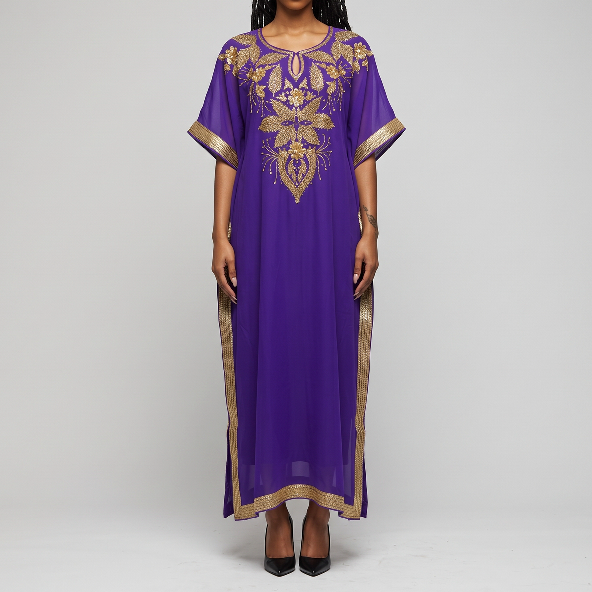 Royal Embellished Chiffon Kaftan Dress Set