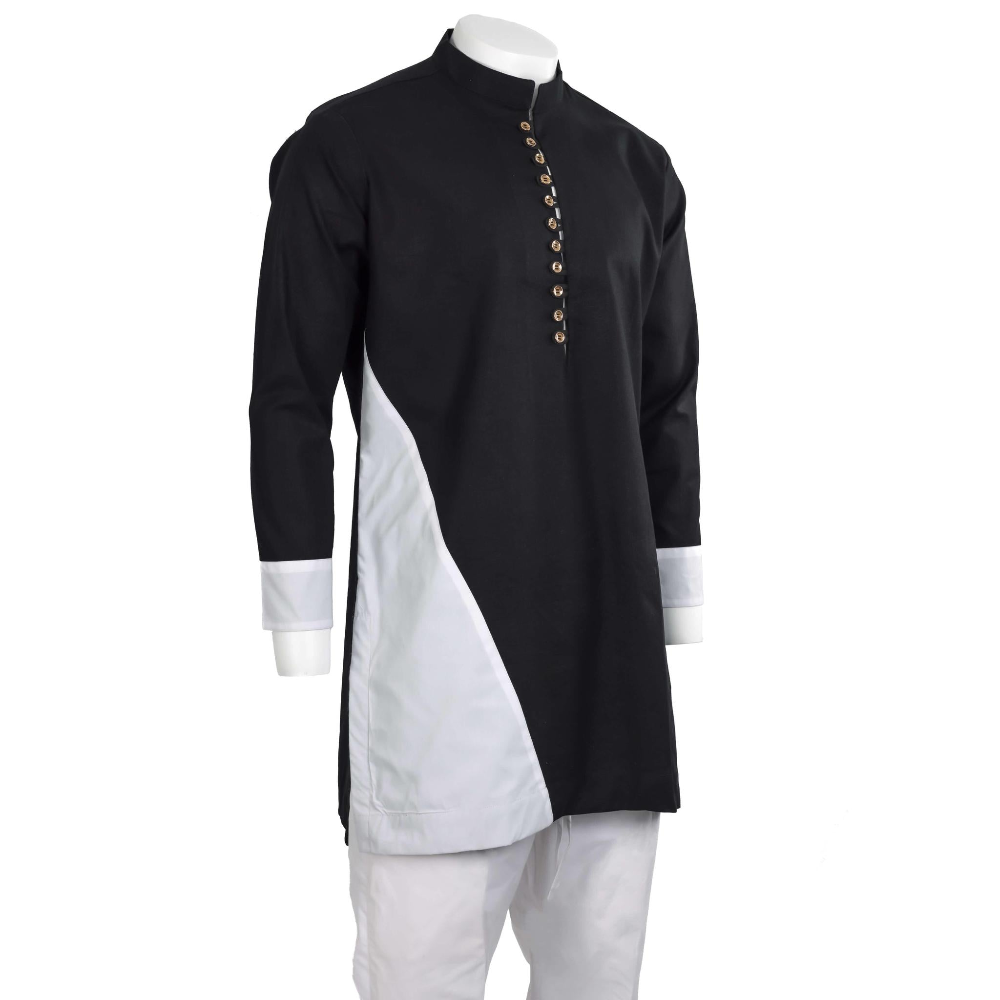 White & Black Stand-up Collar Long Sleeve Set
