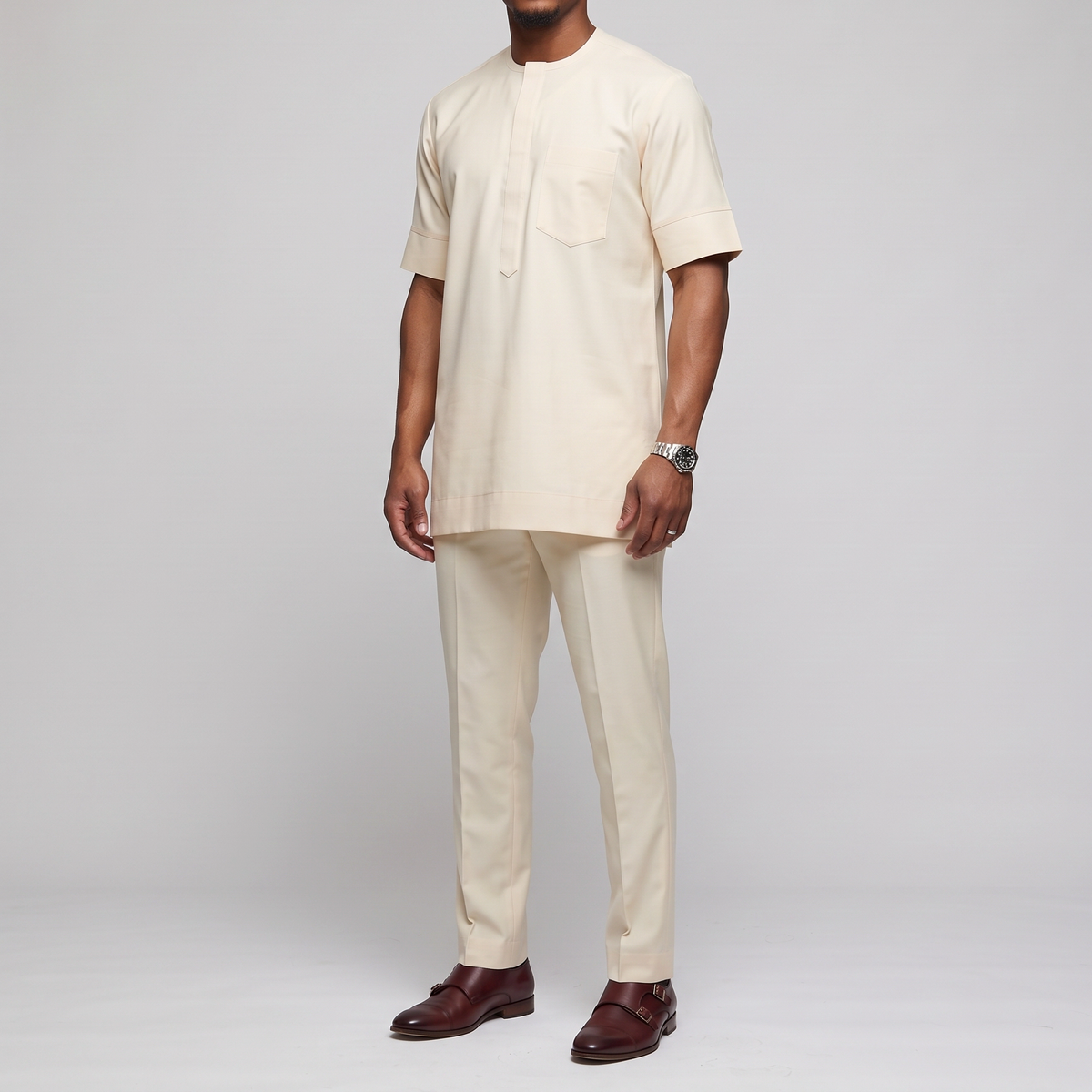 Cream 3-Piece Embroidered Agbada Set