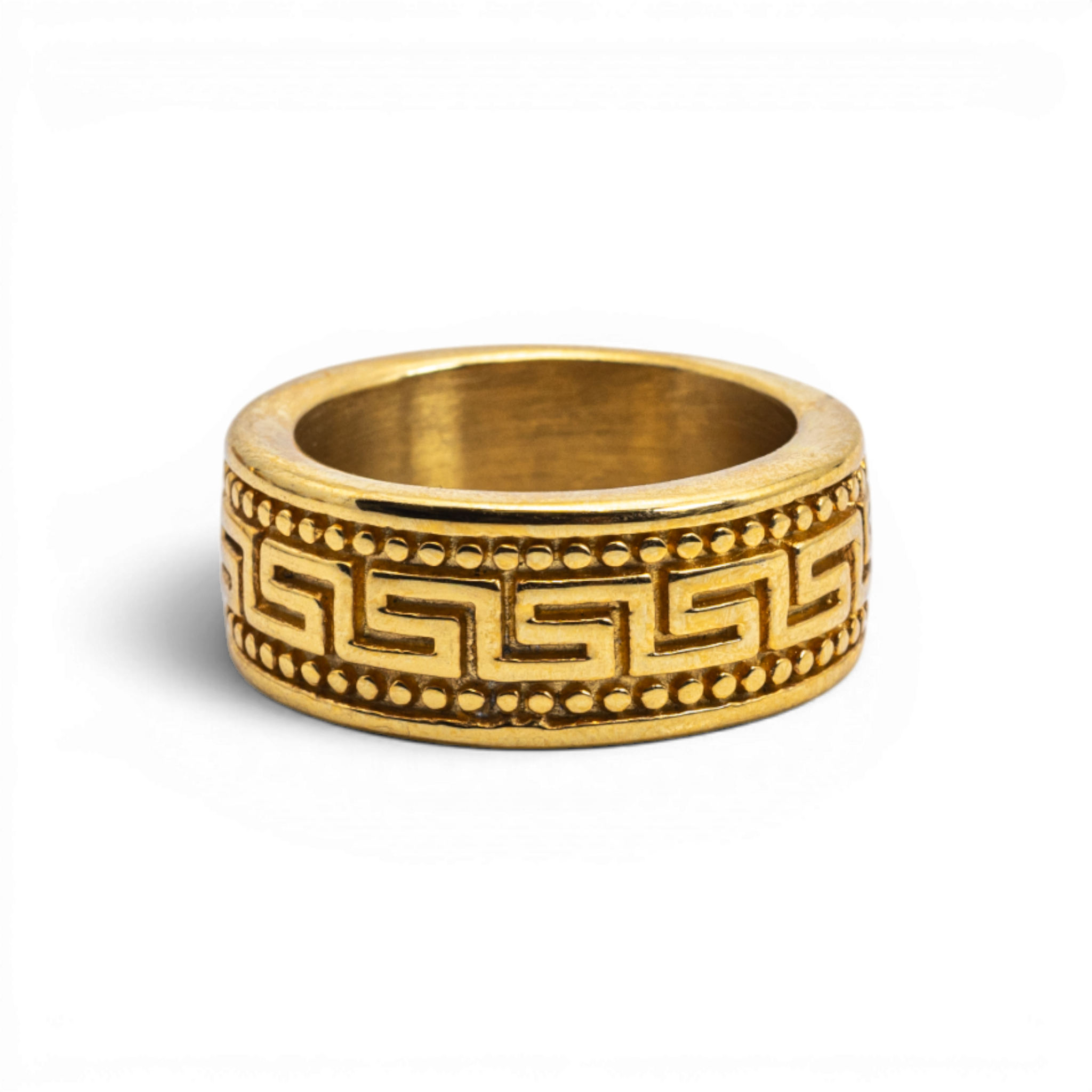 Gold-Plated Greek Key Wide Band Ring